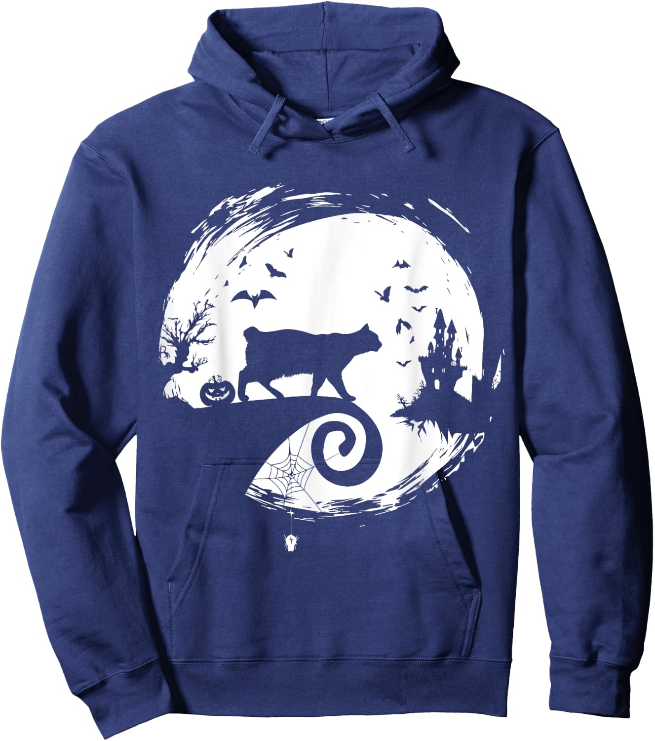 Manx Cat Halloween Costume Moon Silhouette Creepy Horror Hoodie - Hoodie | Navy