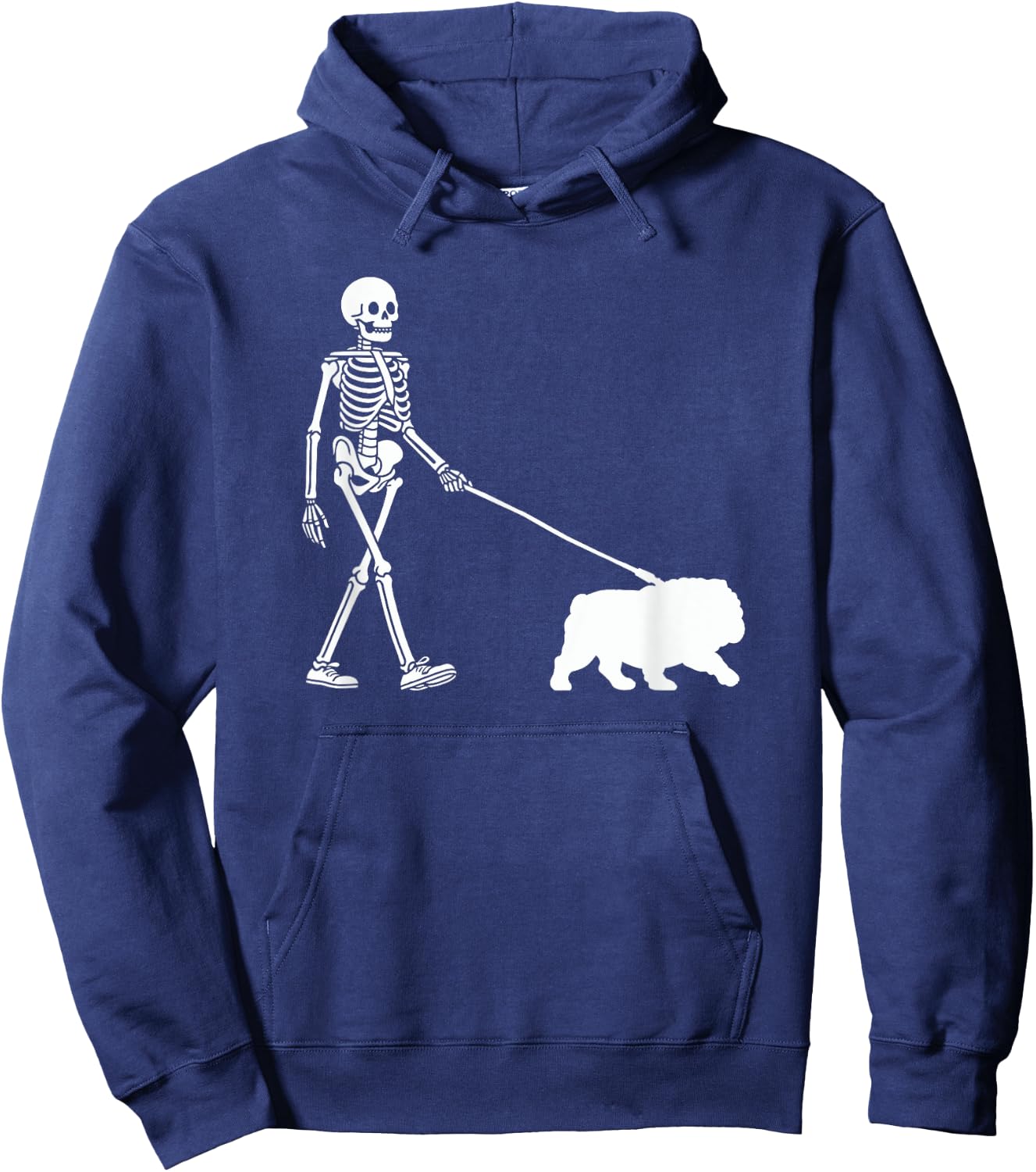 Skeleton Walking a Dog English Bulldog Halloween Outfit Hoodie - Hoodie | Navy
