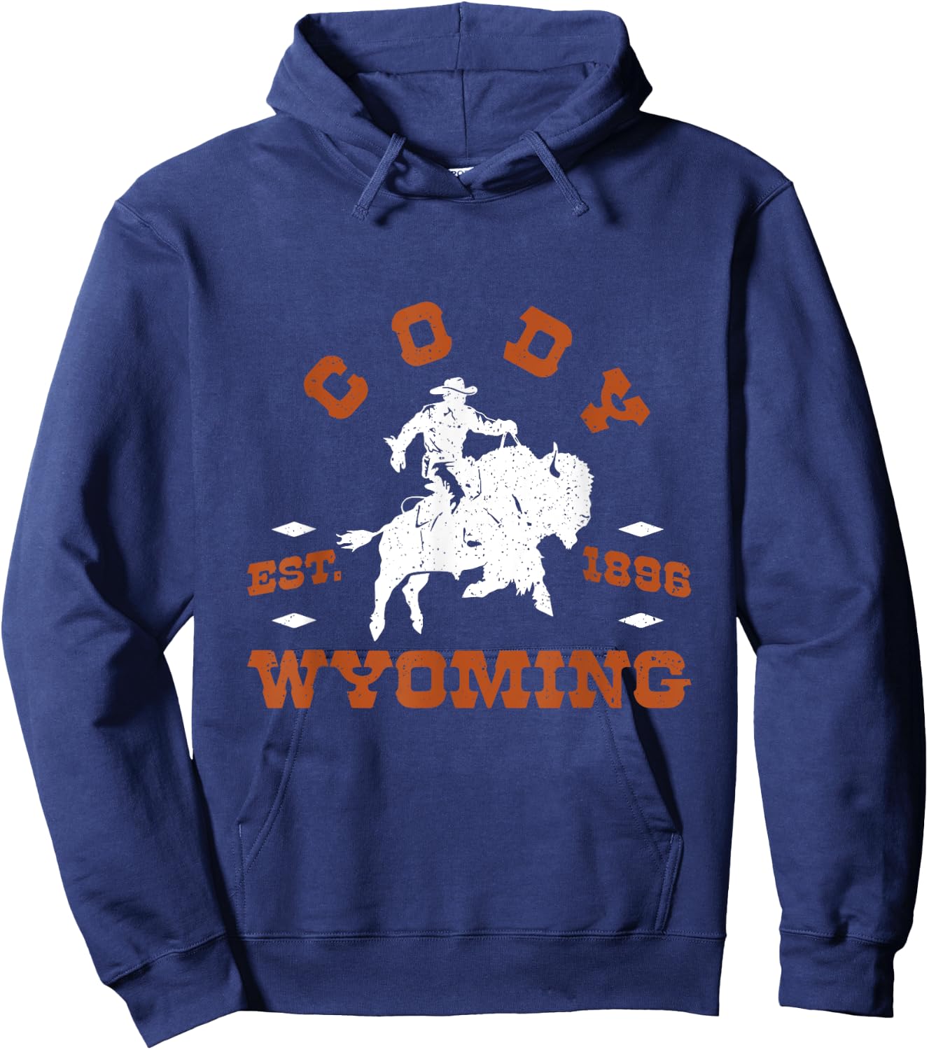 Vintage Retro Wyoming Cody Cowboy Riding Bison Hoodie - Hoodie | Navy
