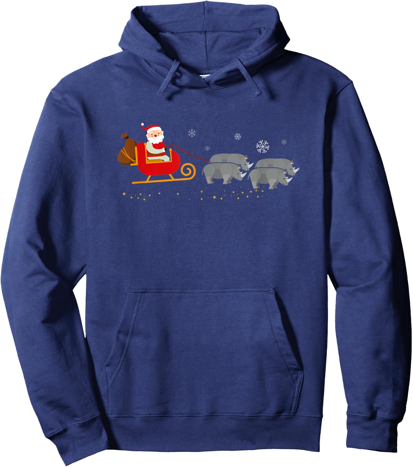 Rhinos Pulling Santa Sleighs Rhinoceros Reindeer Christmas Hoodie - Hoodie | Navy