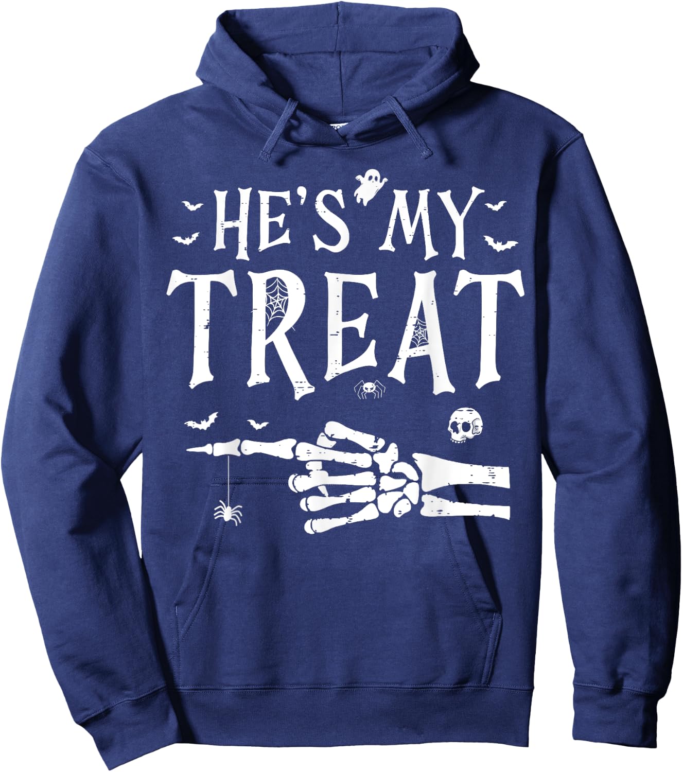 He's My Treat Skeleton Hand Funny Halloween Costume Couples Hoodie - Hoodie | Navy