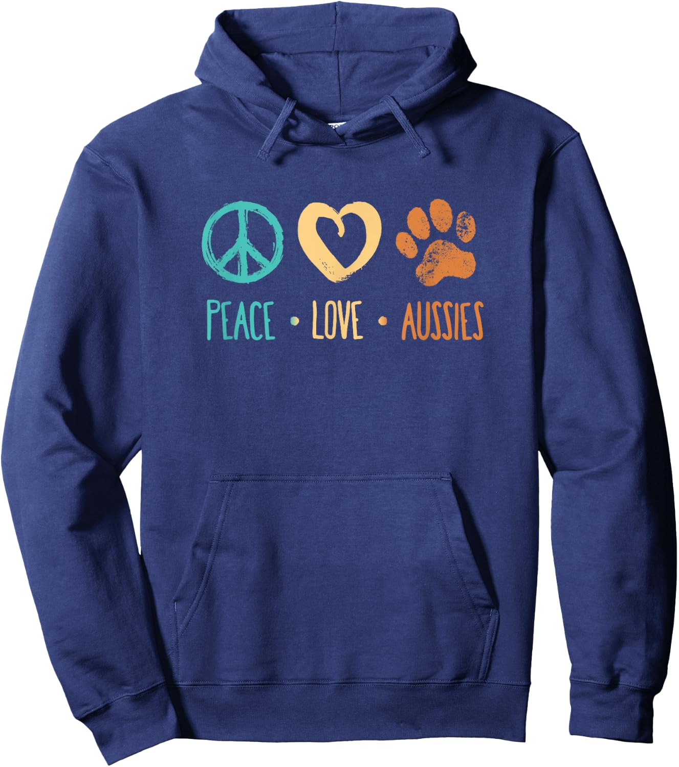 Peace Love Aussies Paw Print Retro Dog Lover Hoodie - Hoodie | Navy
