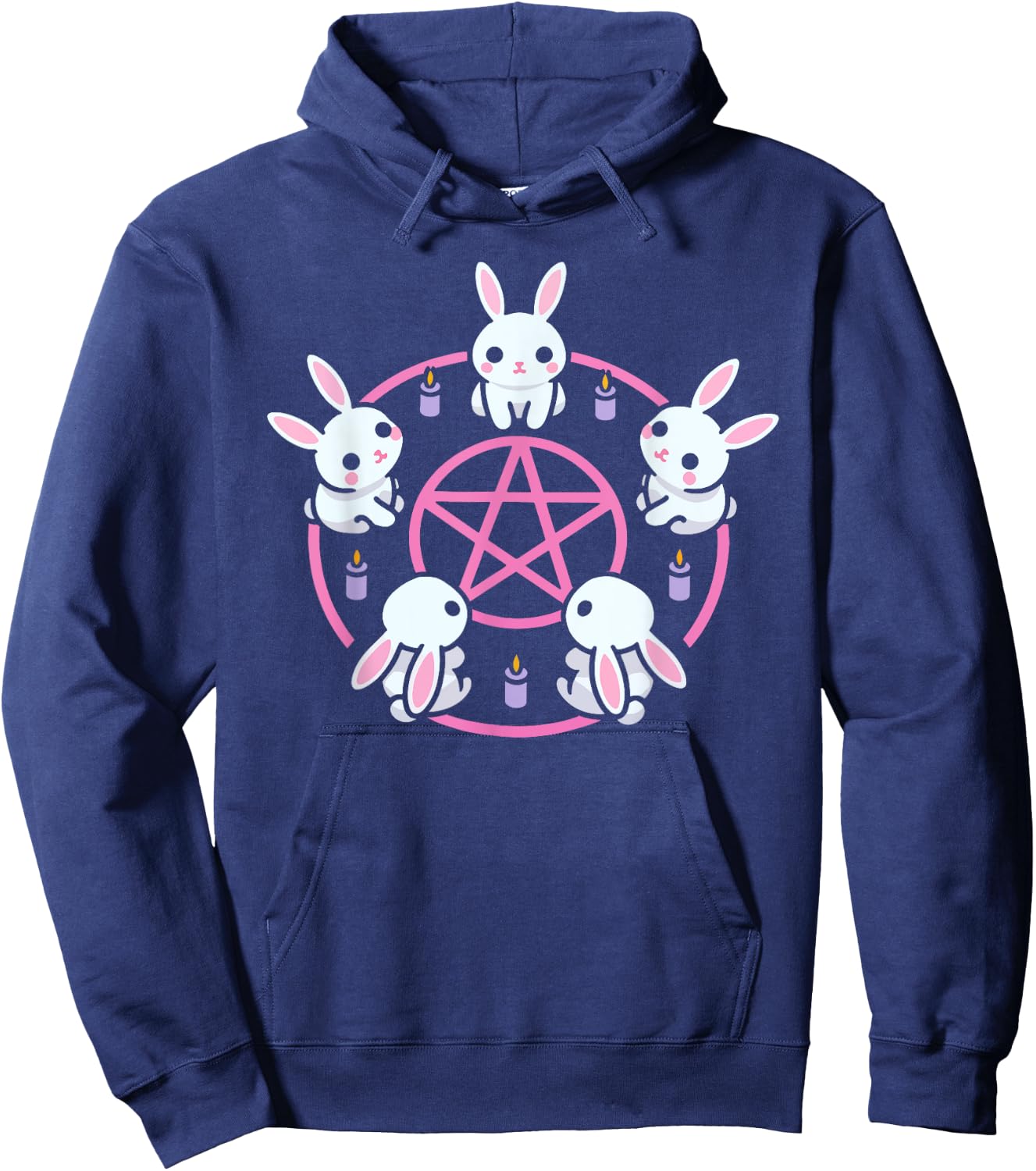 Bunny Rabbit Pentacle Pentagram Pink Pastel Goth Dark Humor Hoodie - Hoodie | Navy