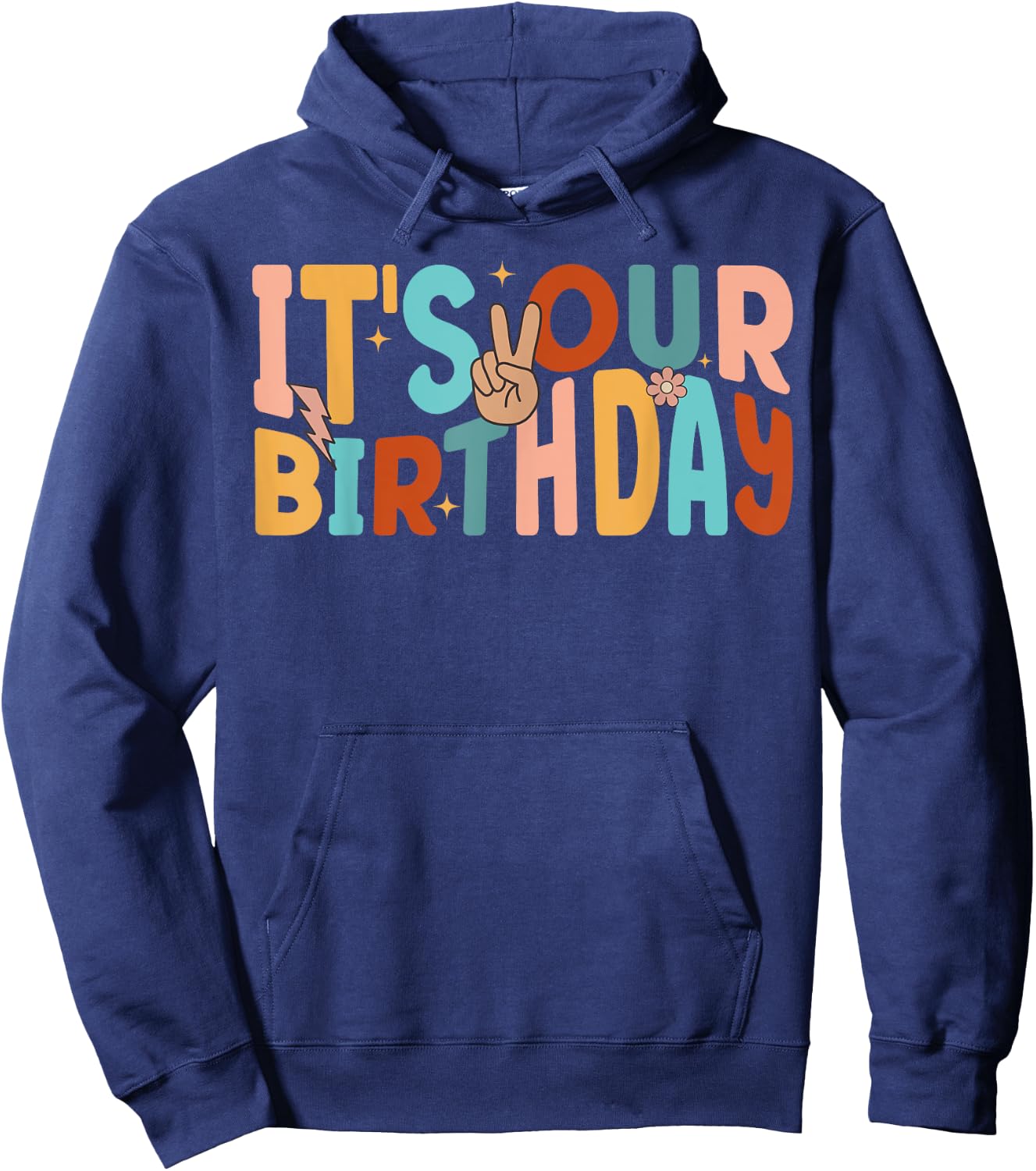 It's Our Birthday Twins Matching Girl's Women's Groovy Retro Hoodie - Hoodie | Navy