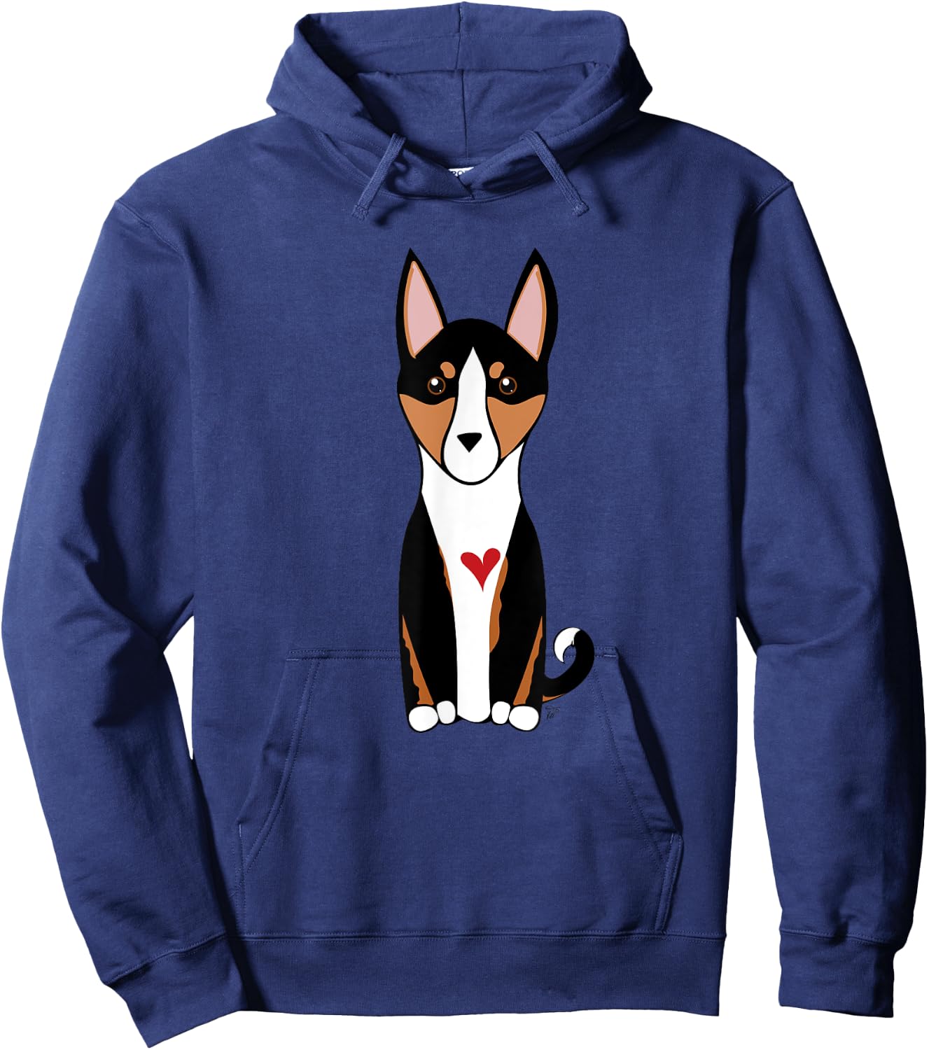 Tricolor Basenji Dog - Hound Breed - with a red heart Hoodie - Hoodie | Navy