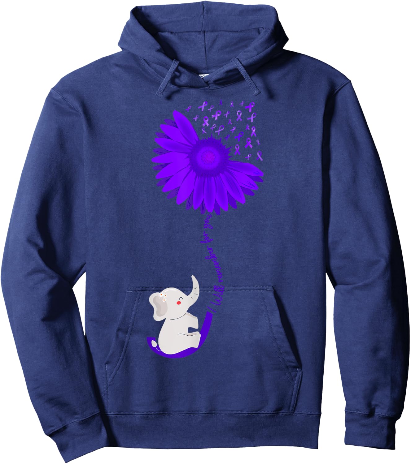 Elephant I Will Remember For You purple Sunflower Alzheimer Hoodie - Hoodie | Navy