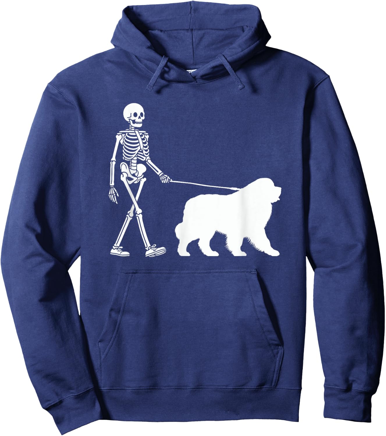 Skeleton Walking a Newfoundland Dog Halloween Outfit Men Women Kids Hoodie - Hoodie | Navy