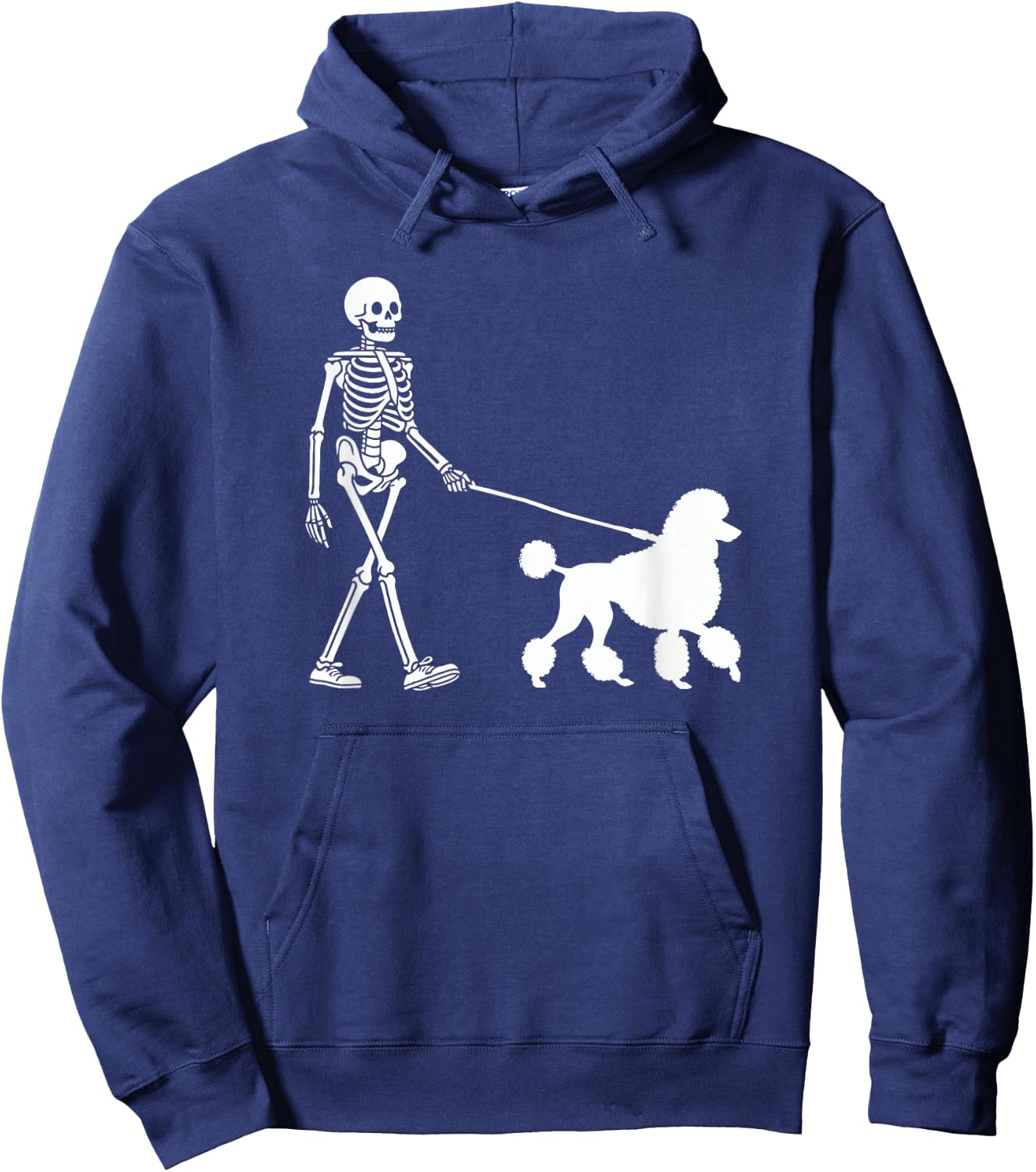 Skeleton Walking a Dog Poodle Halloween Outfit Men Women Kids Hoodie - Hoodie | Navy