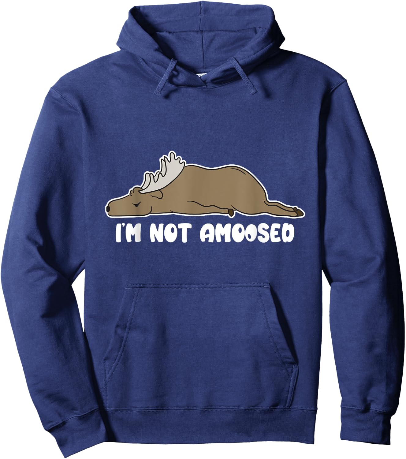 Puns of Fun Wildlife I'm Not Amoosed Lazy Moose -Adults Black Cartoon Humorous Casual Short Sleeve Hoodie - Hoodie | Navy