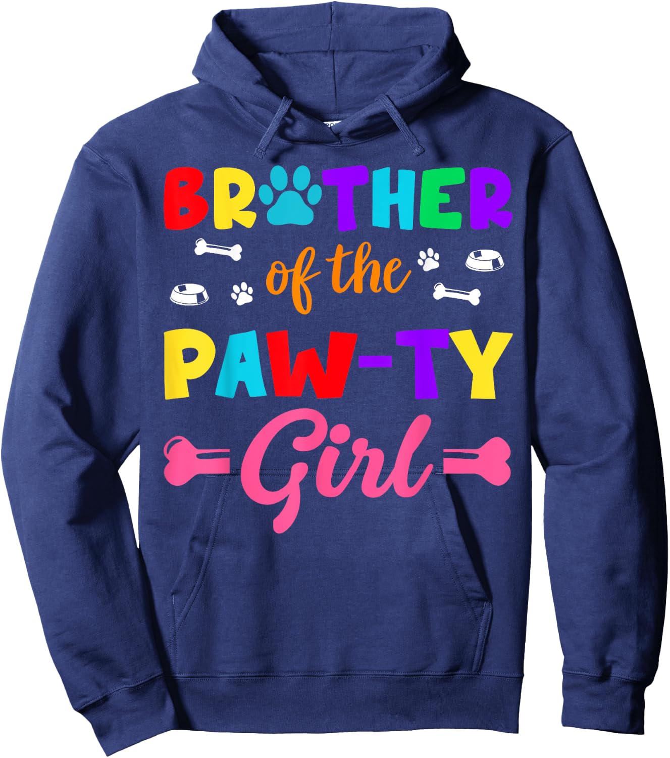 Brother Of The Paw-ty Girl Dog Family Matching Party Hoodie - Hoodie | Navy