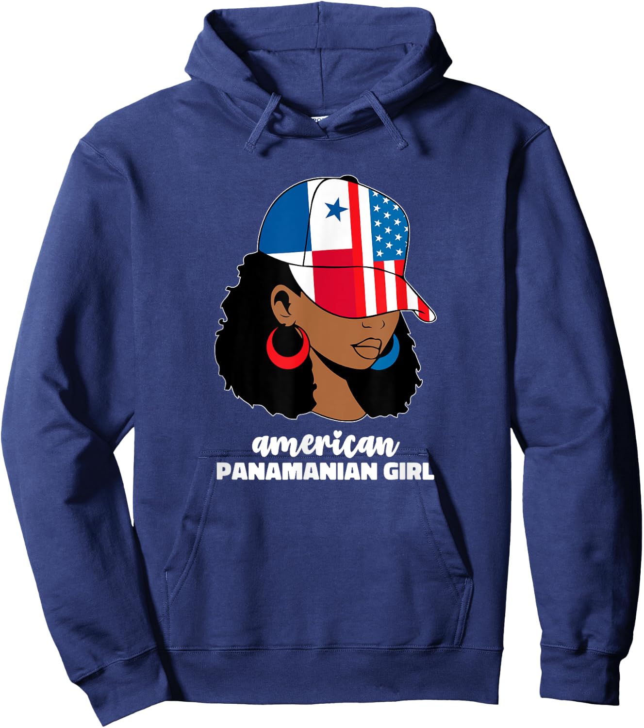 Half American Panamanian Panama Usa Flag Afro Latina Girl Hoodie - Hoodie | Navy