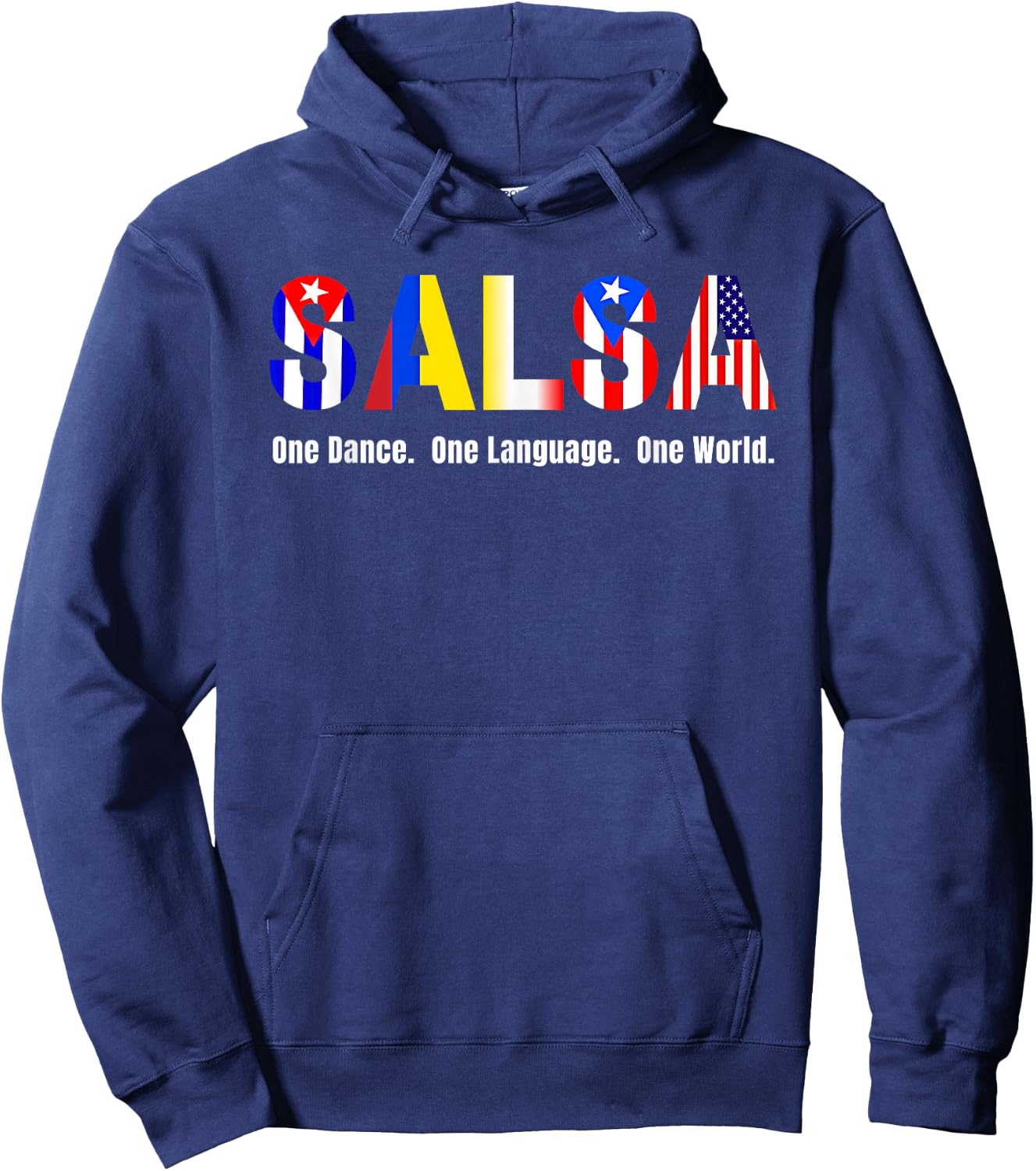 Salsa Styles & Flags Cuba Colombia Puerto Rico L.A. NY USA Hoodie - Hoodie | Navy