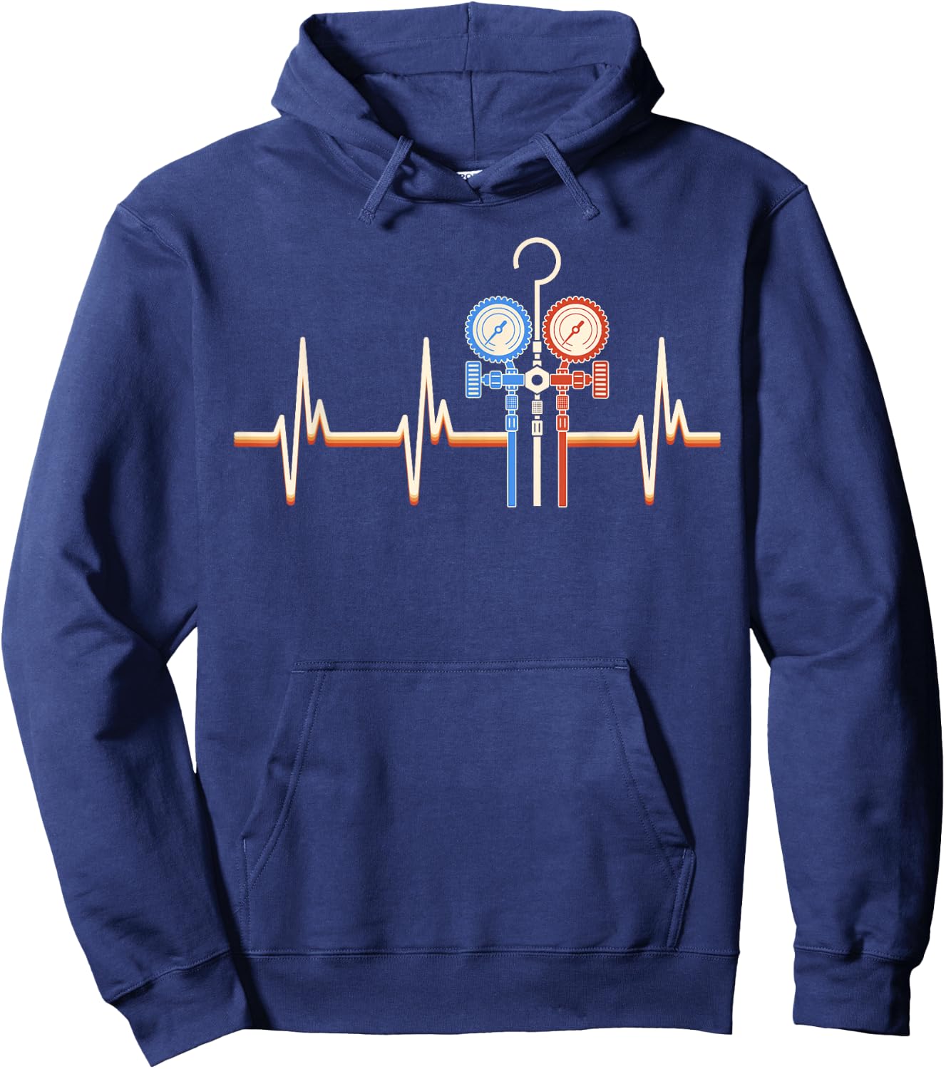 HVAC Techician EKG Line Heartbeat HVAC Tech Funny Hoodie - Hoodie | Navy