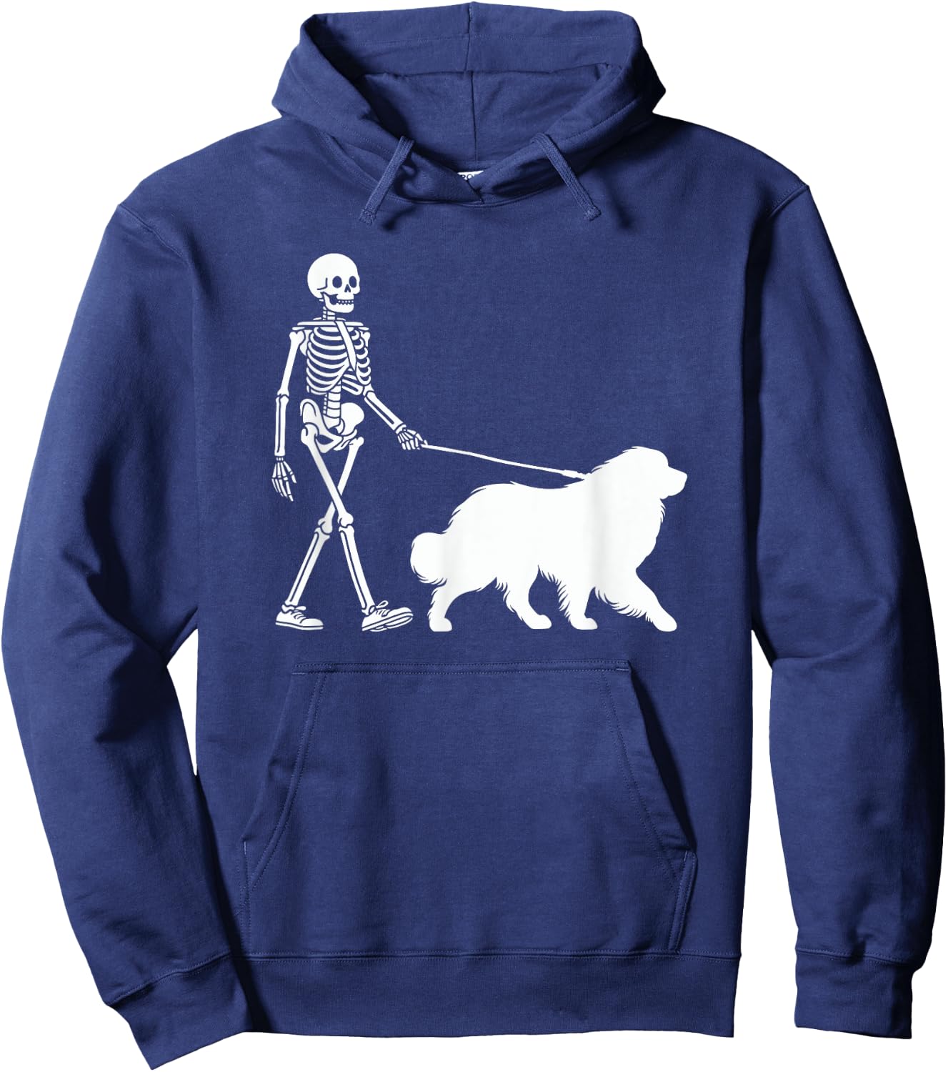 Skeleton Walking a Dog Great Pyrenees Halloween Outfit Hoodie - Hoodie | Navy