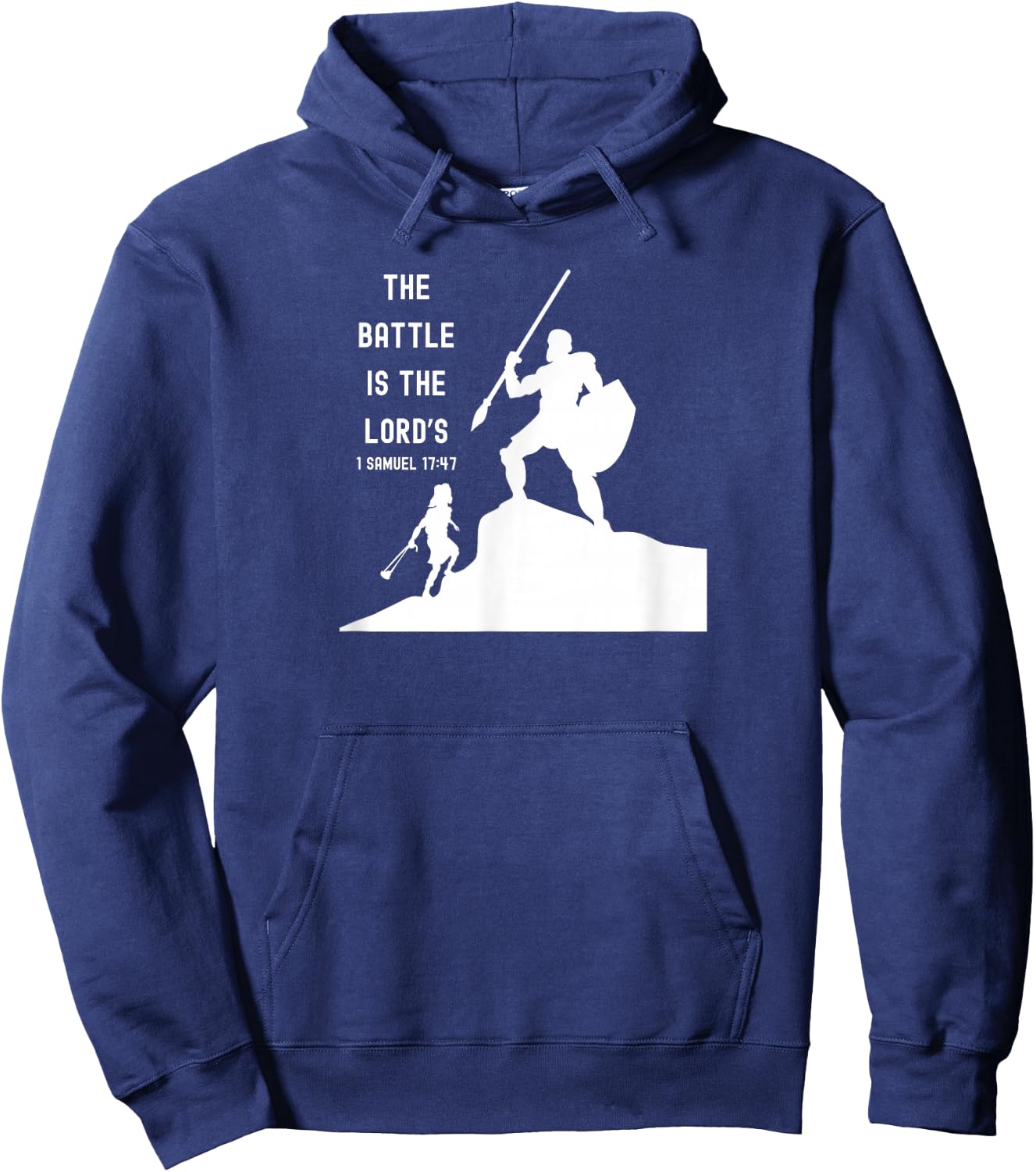 Inspired Words of Hope Bible Verse David and Goliath Christian Scripture Motivating , Small, Black Hoodie - Hoodie | Navy