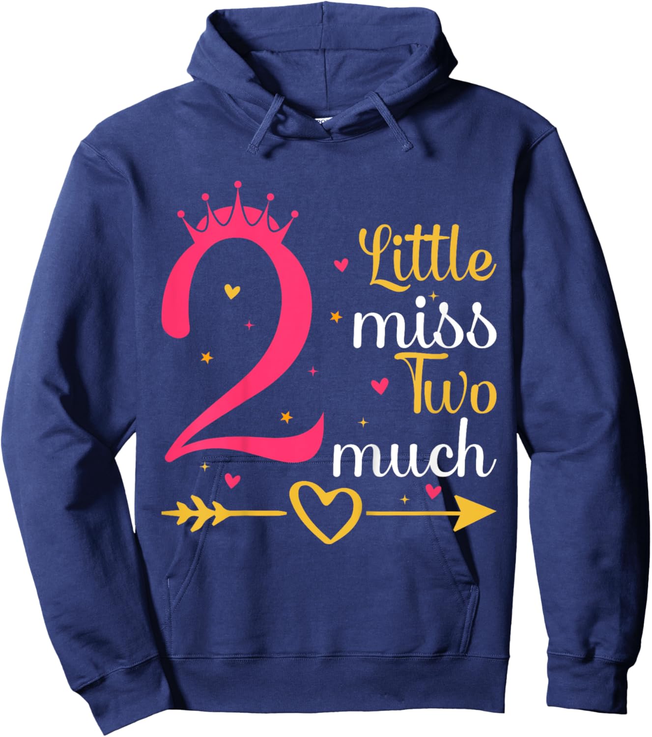 Kids Little Miss Two Much 2 Years Old 2nd Birthday Girls Hoodie - Hoodie | Navy
