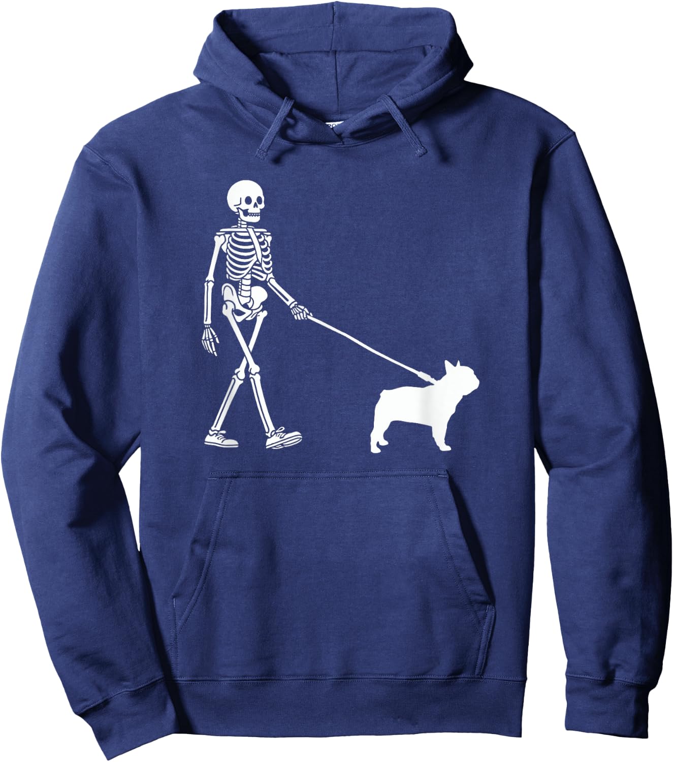 Skeleton Walking a Dog French Bulldog Halloween Outfit Hoodie - Hoodie | Navy