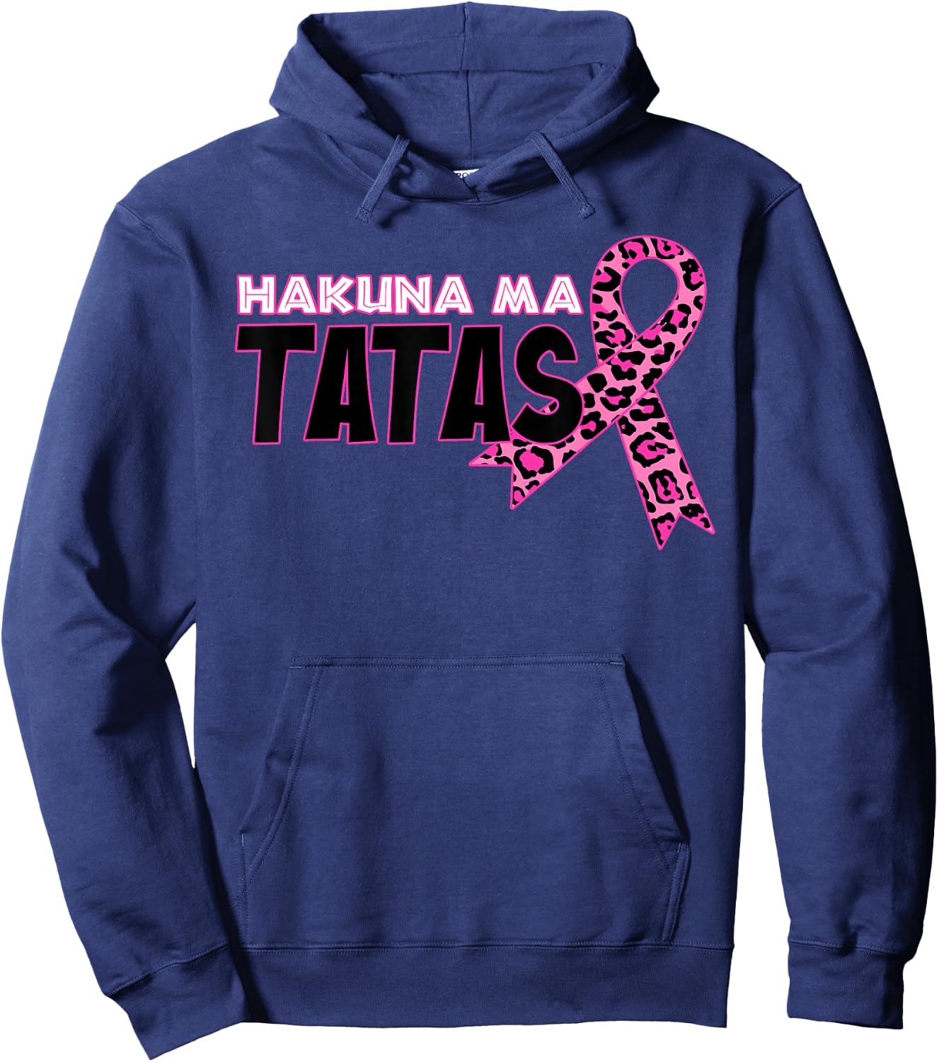 Hakuna Ma Tatas Breast Cancer Awareness Leopard Pink Ribbon Hoodie - Hoodie | Navy