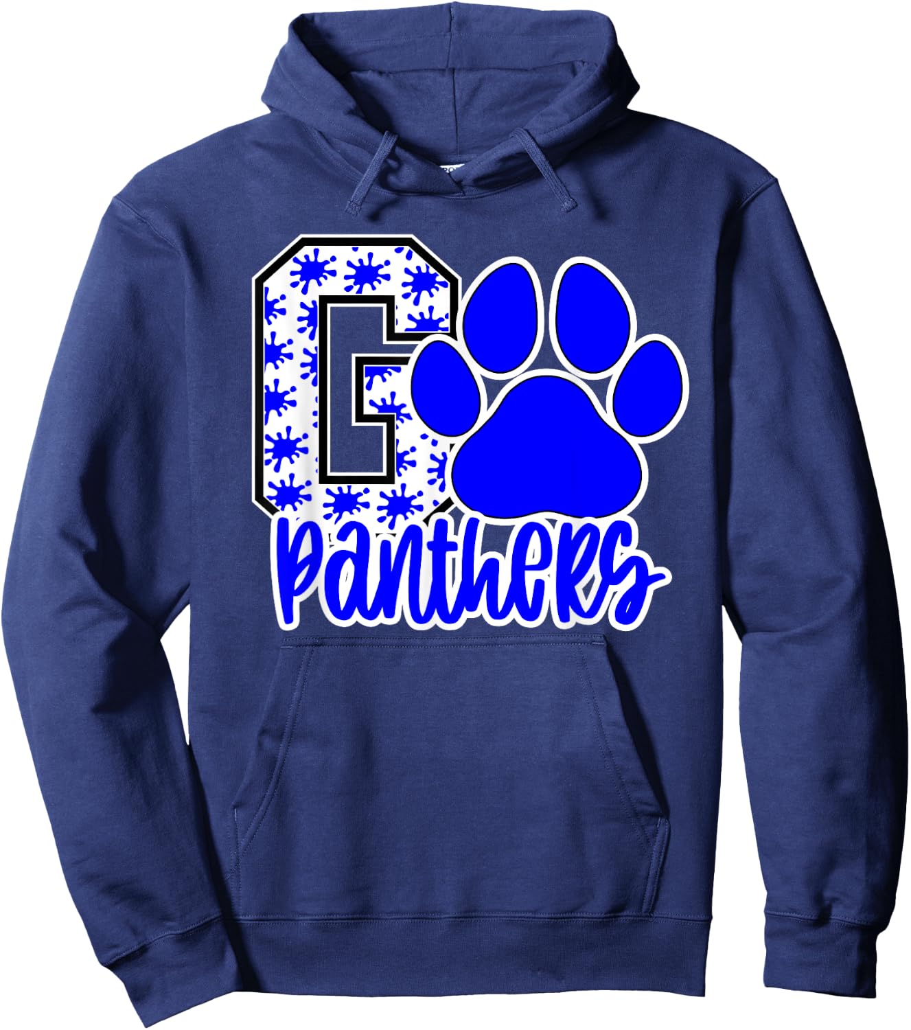 Go Panthers Splatter Blue White Panther Pride School Spirit Hoodie - Hoodie | Navy