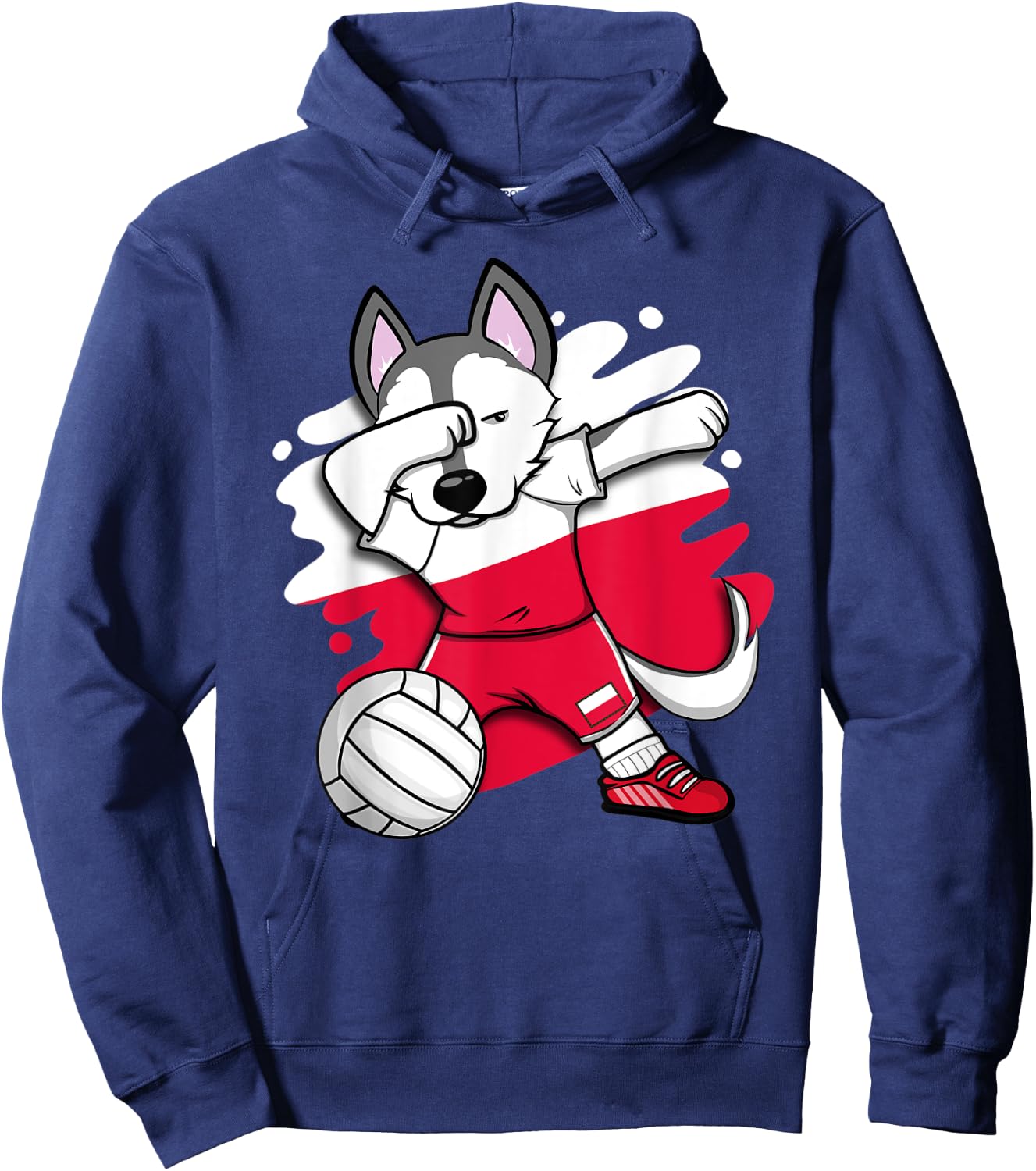 Dabbing Husky Dog Poland Volleyball Fans Jersey Polish Sport Men Women Kids Hoodie - Hoodie | Navy