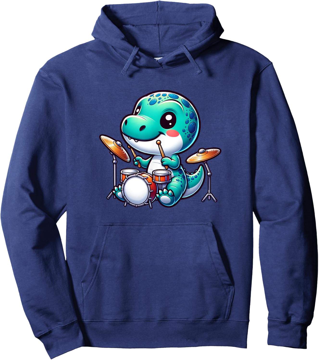 Cool Dinosaur Drummer Cute Animal Music Design Hoodie - Hoodie | Navy