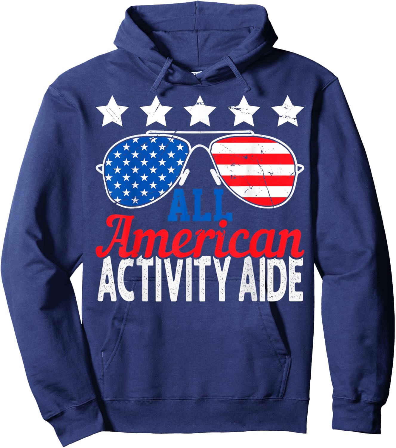 All American Activity Aide USA Flag Sunglasses 4th of July Men Hoodie - Hoodie | Navy