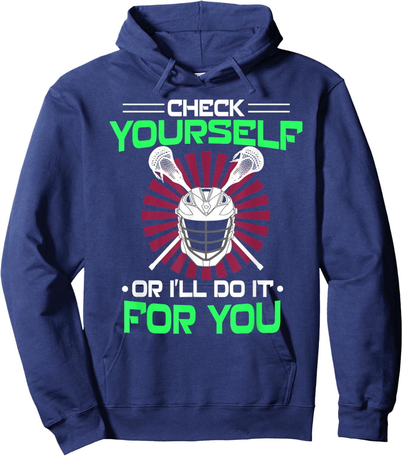 Lacrosse Check yourself Lacrosse Lax Helmet gift new Hoodie - Hoodie | Navy