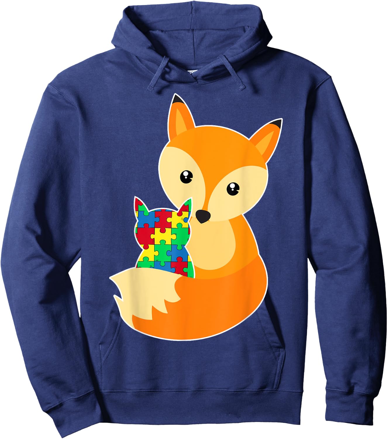 Baby Fox Love Puzzle Piece Animal Cool Autism Awareness Gift Hoodie - Hoodie | Navy