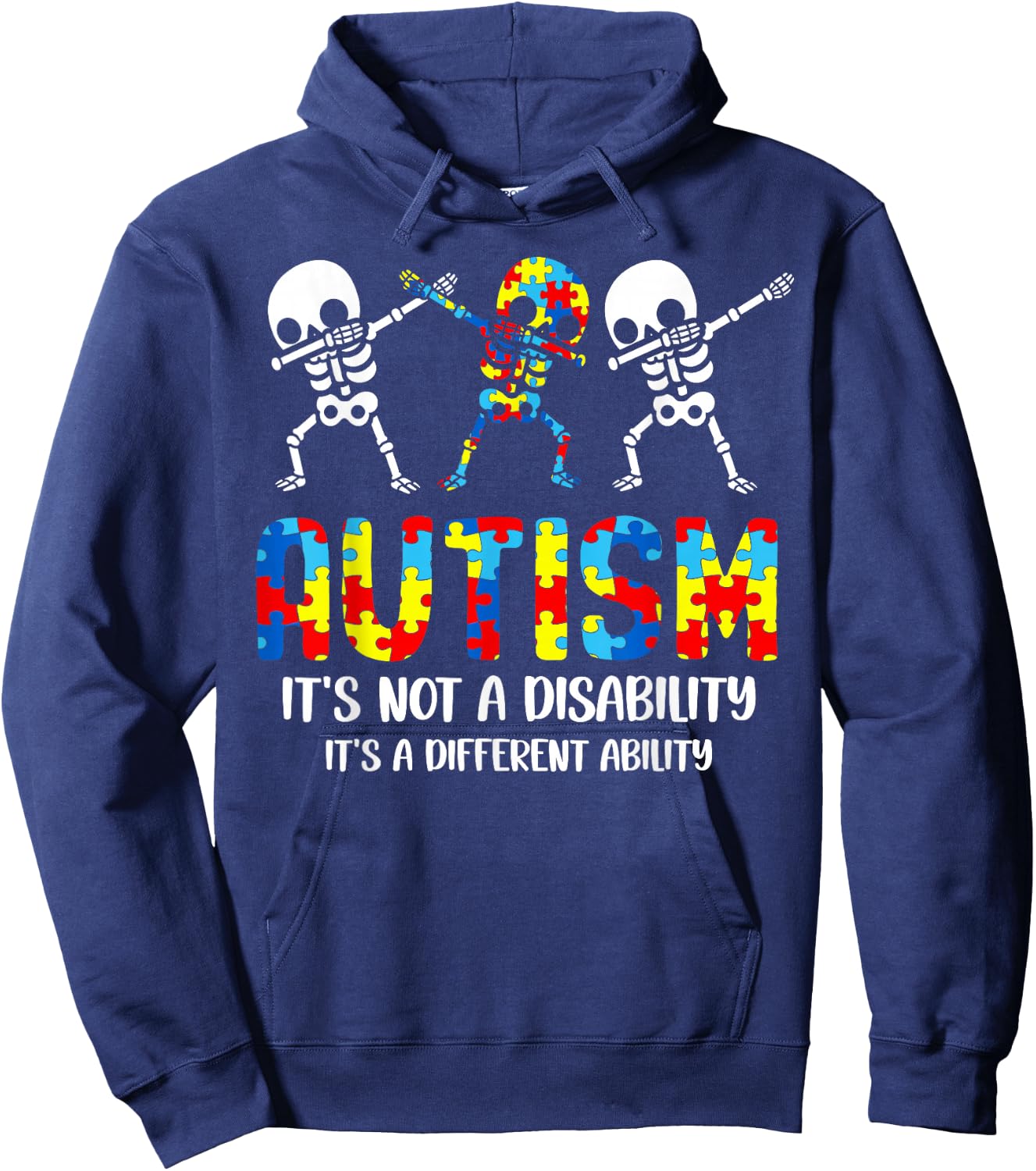 Not a Disability It's a Different Ability Autism Skeleton Hoodie - Hoodie | Navy