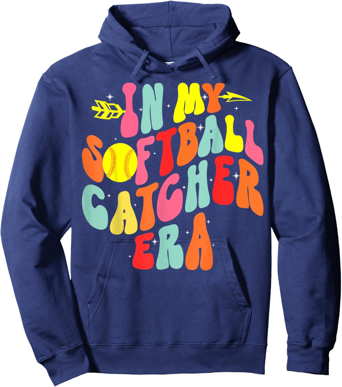 In My Softball Catcher Era Groovy Softball Player Game Day Hoodie - Hoodie | Navy