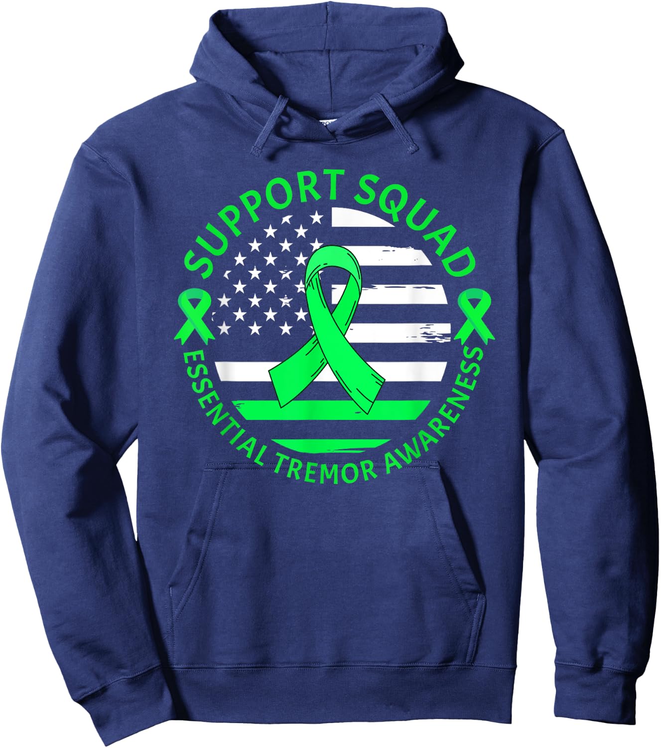 Essential Tremor Support Squad Warrior Green Ribbon USA Flag Hoodie - Hoodie | Navy