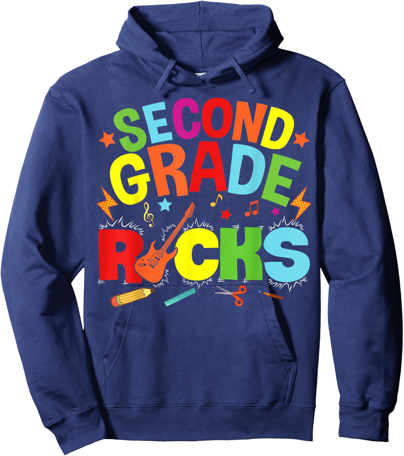 Hello 2nd Grade Rocks Teacher Team Vibes Rockstar Hoodie - Hoodie | Navy