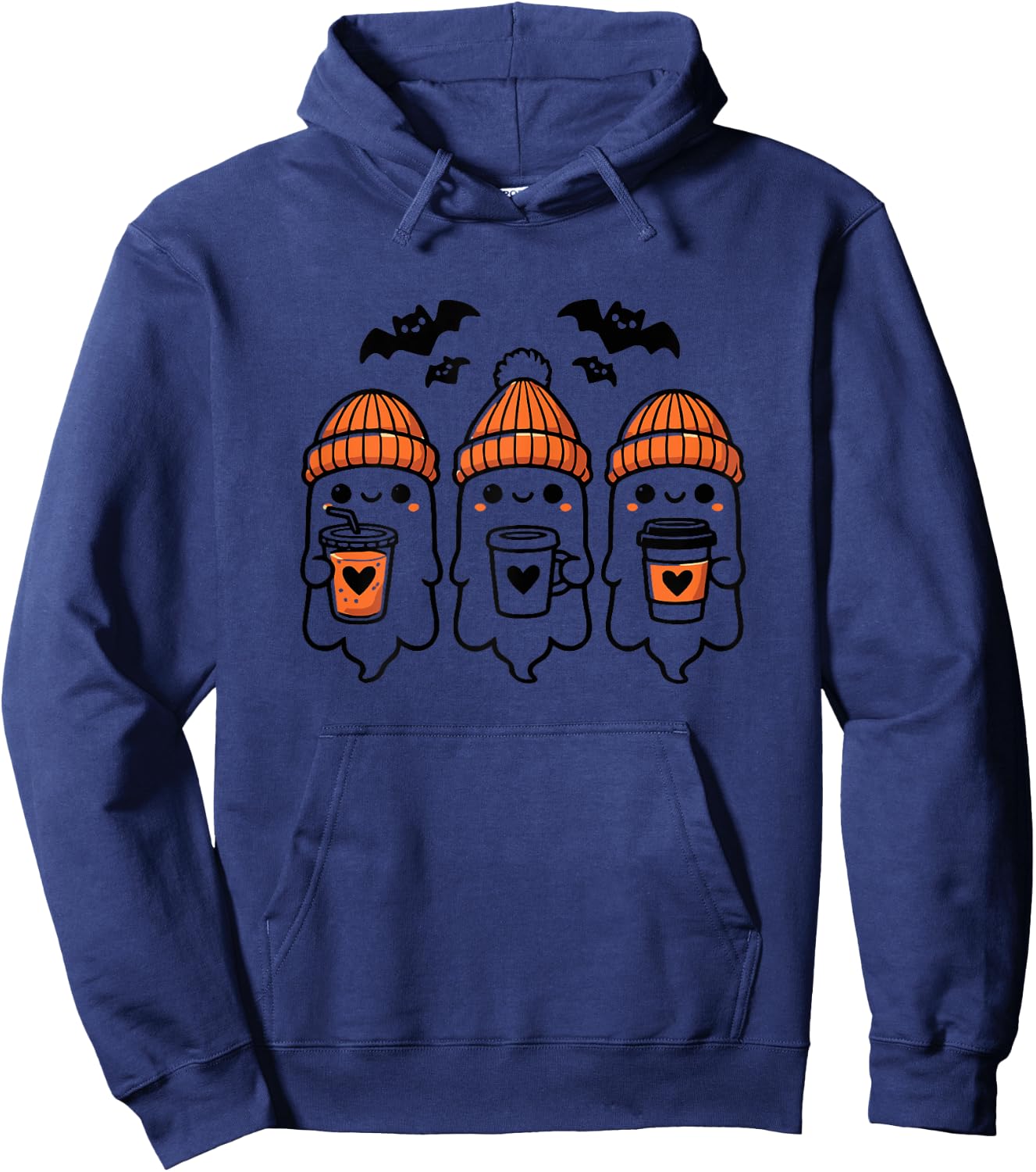 Cute Halloween Ghost Drinking Coffee Hoodie - Hoodie | Navy