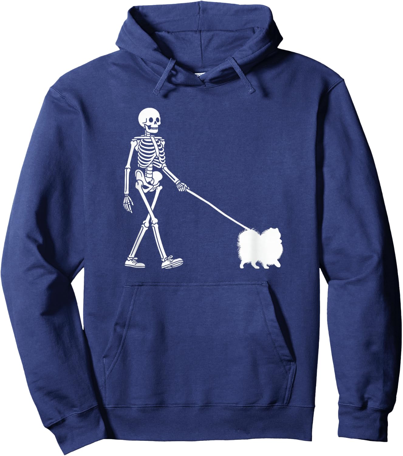 Skeleton Walking a Dog Pomeranian Halloween Outfit Women Kids Hoodie - Hoodie | Navy