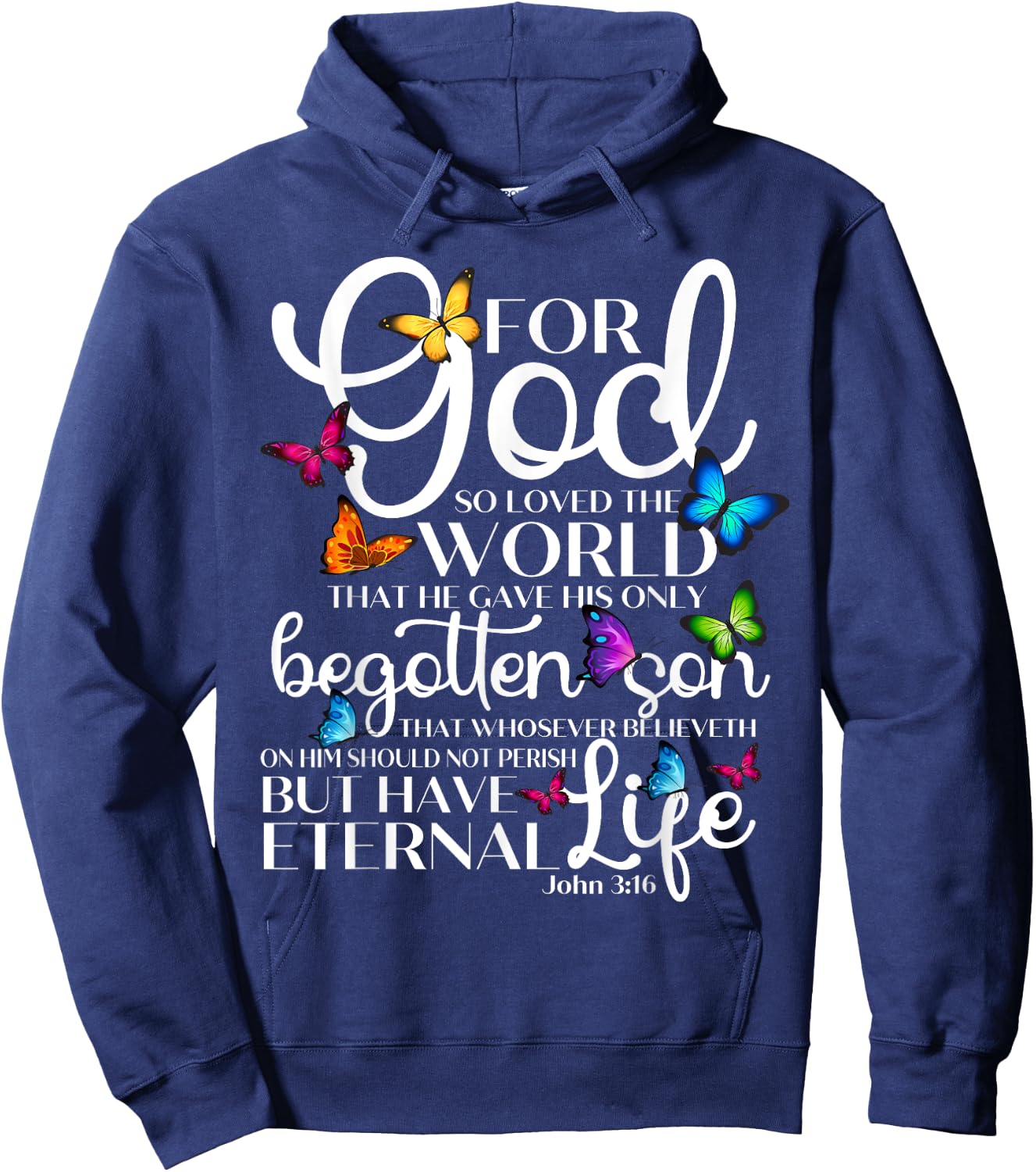 For God So Loved The World Butterfly Art John 3:16 Religious Hoodie - Hoodie | Navy