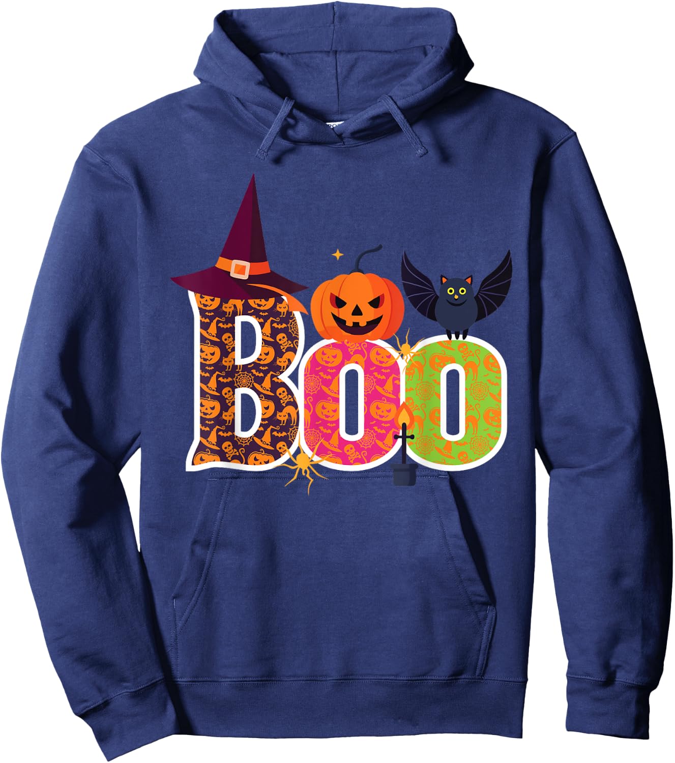 Haunted BOO Halloween Witch Pumpkin Bat Adults Kids Hoodie - Hoodie | Navy
