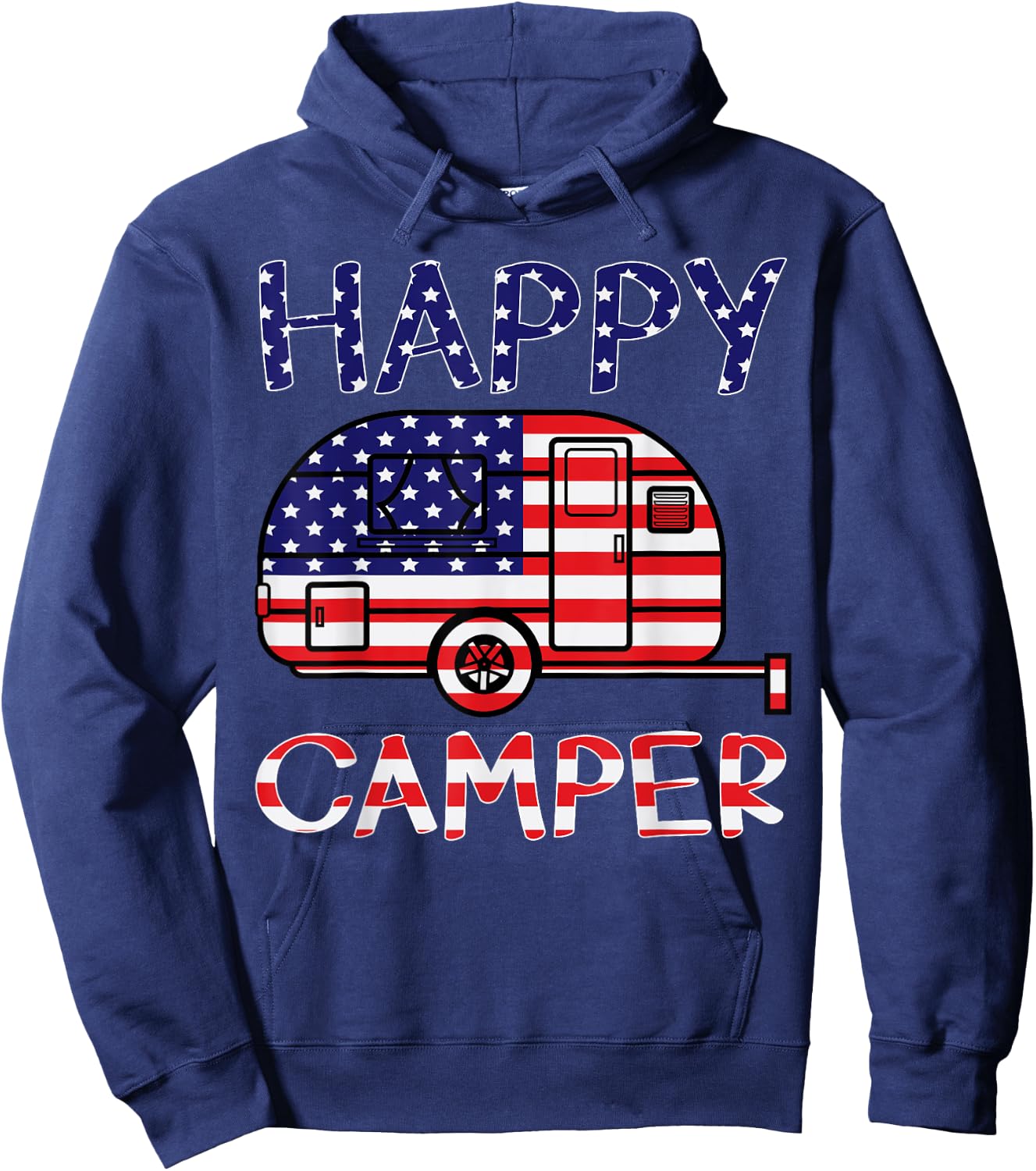 Happy Camper Retro Family Camping 4th of July American Pride Hoodie - Hoodie | Navy