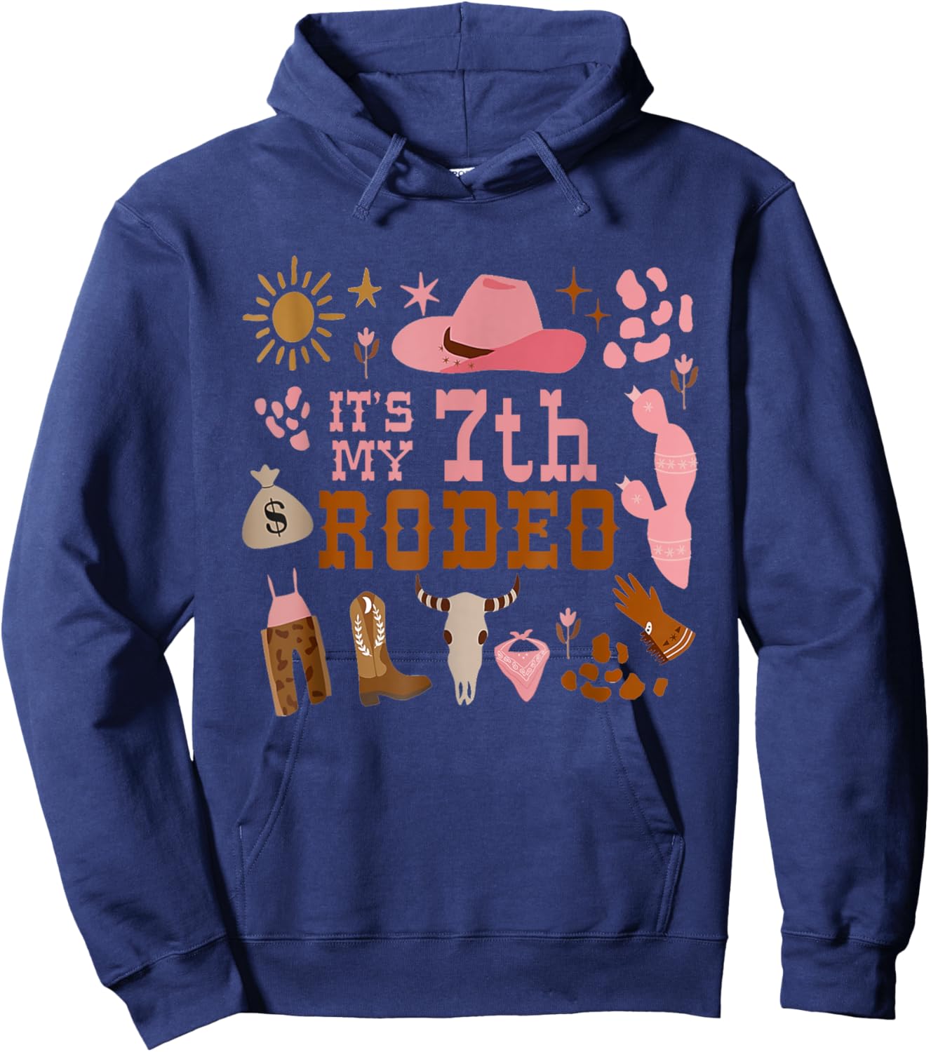 It's My 7 Year Old Shirt 7th Birthday Rodeo Cowgirl Hoodie - Hoodie | Navy