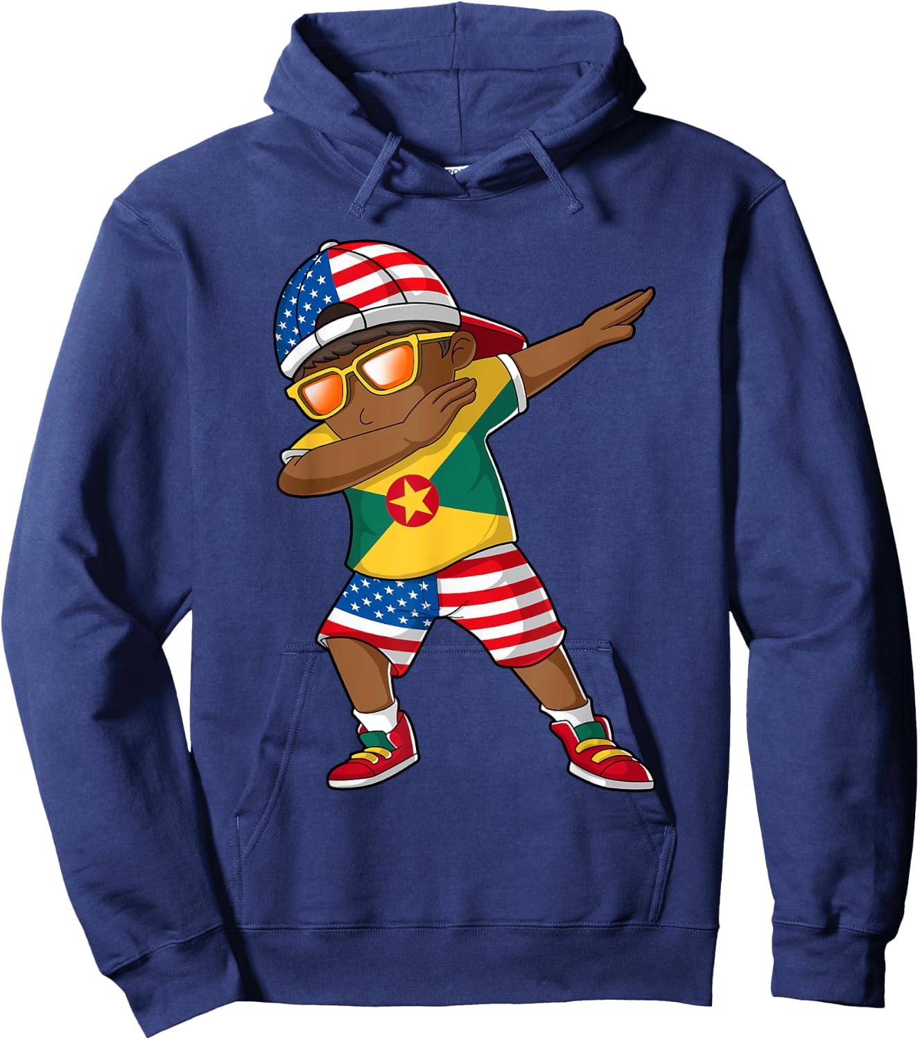 Half American Half Grenadian Boy Kid Grenada Flag Patriotic Hoodie - Hoodie | Navy