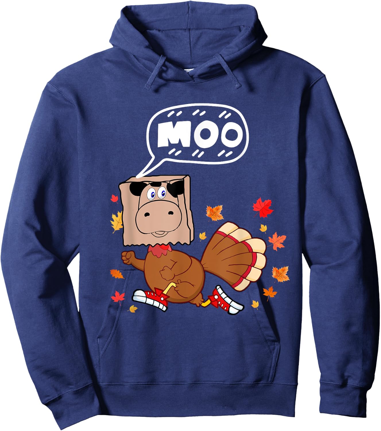 Thanksgiving 2022 Funny Fake Cow Moo Thanksgiving Turkey Hoodie - Hoodie | Navy