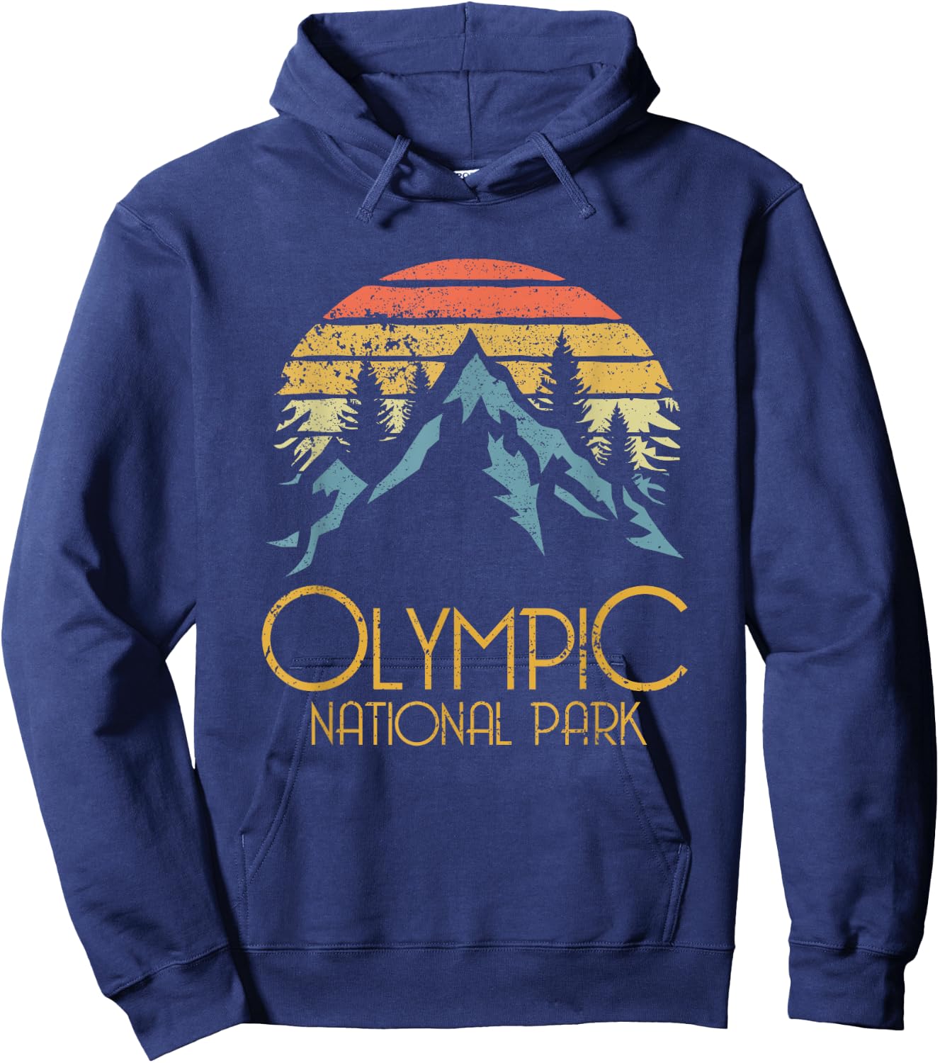 Retro Olympic National Park Washington Mountains Hoodie - Hoodie | Navy