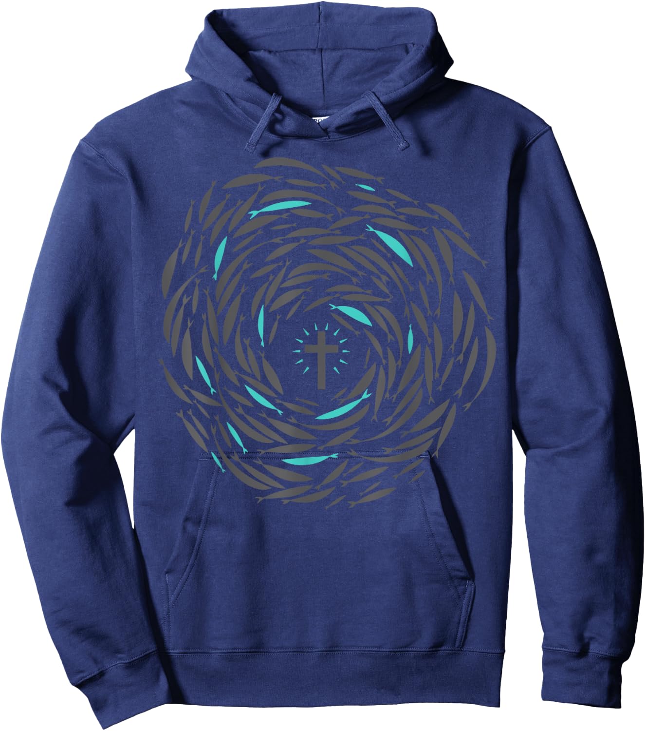 Christian Fish Swim With Cross Jesus Religious Apparel Hoodie - Hoodie | Navy