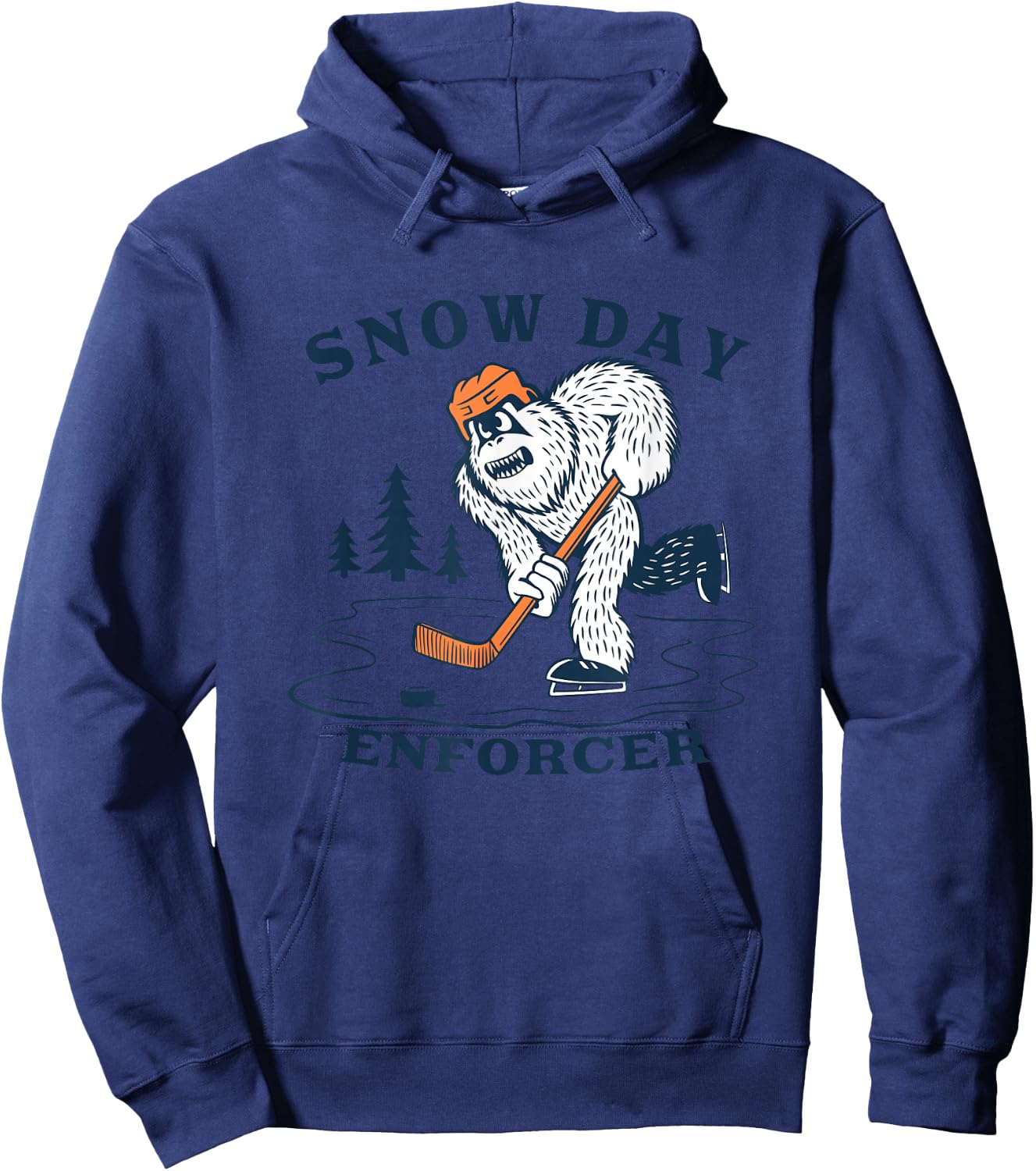 Snow Day Enforcer Abominable Snowman Hockey Player Hoodie - Hoodie | Navy