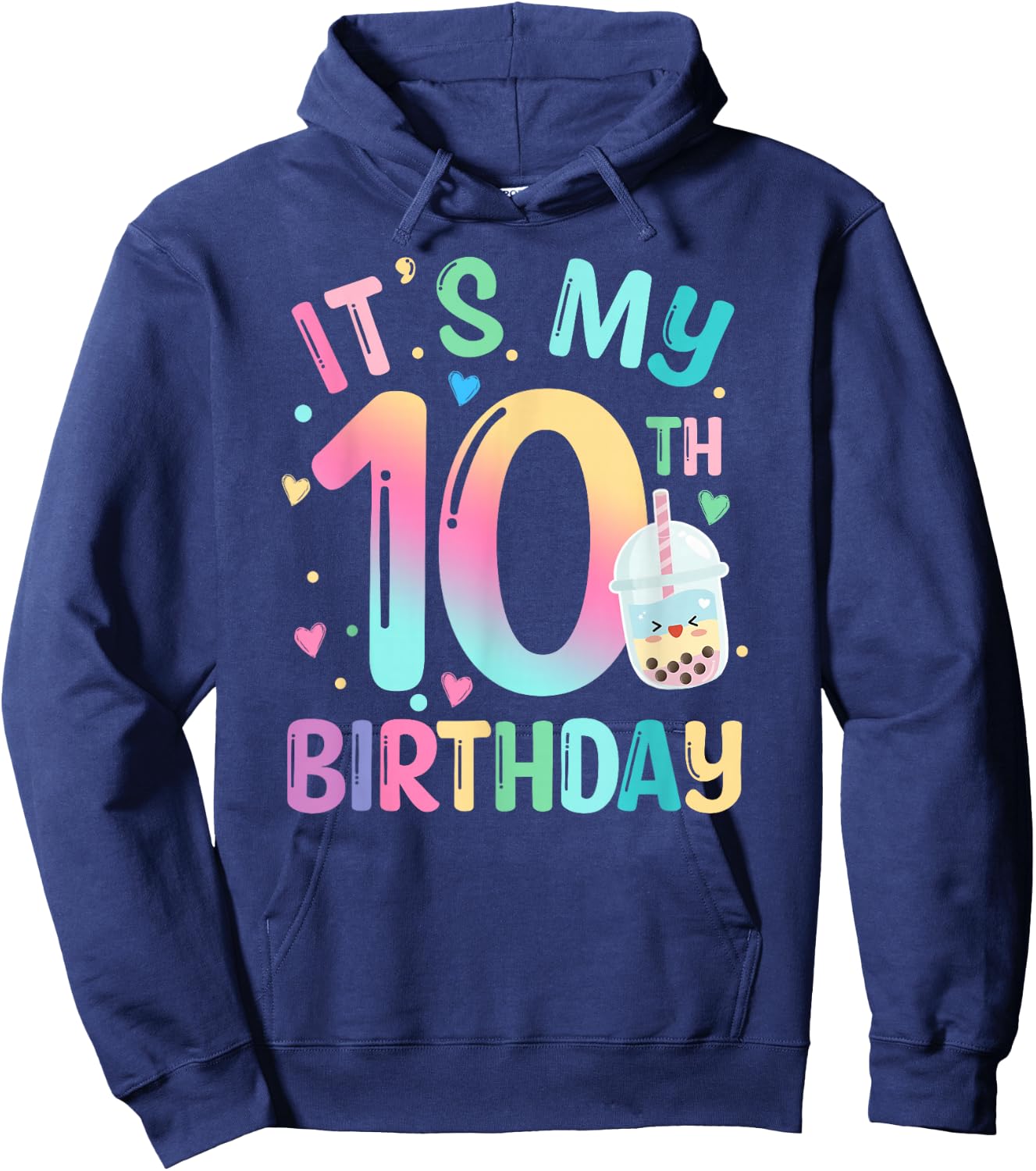 It's My 10th Birthday Bubble Boba Tea Party 10 Year Old Girl Hoodie - Hoodie | Navy