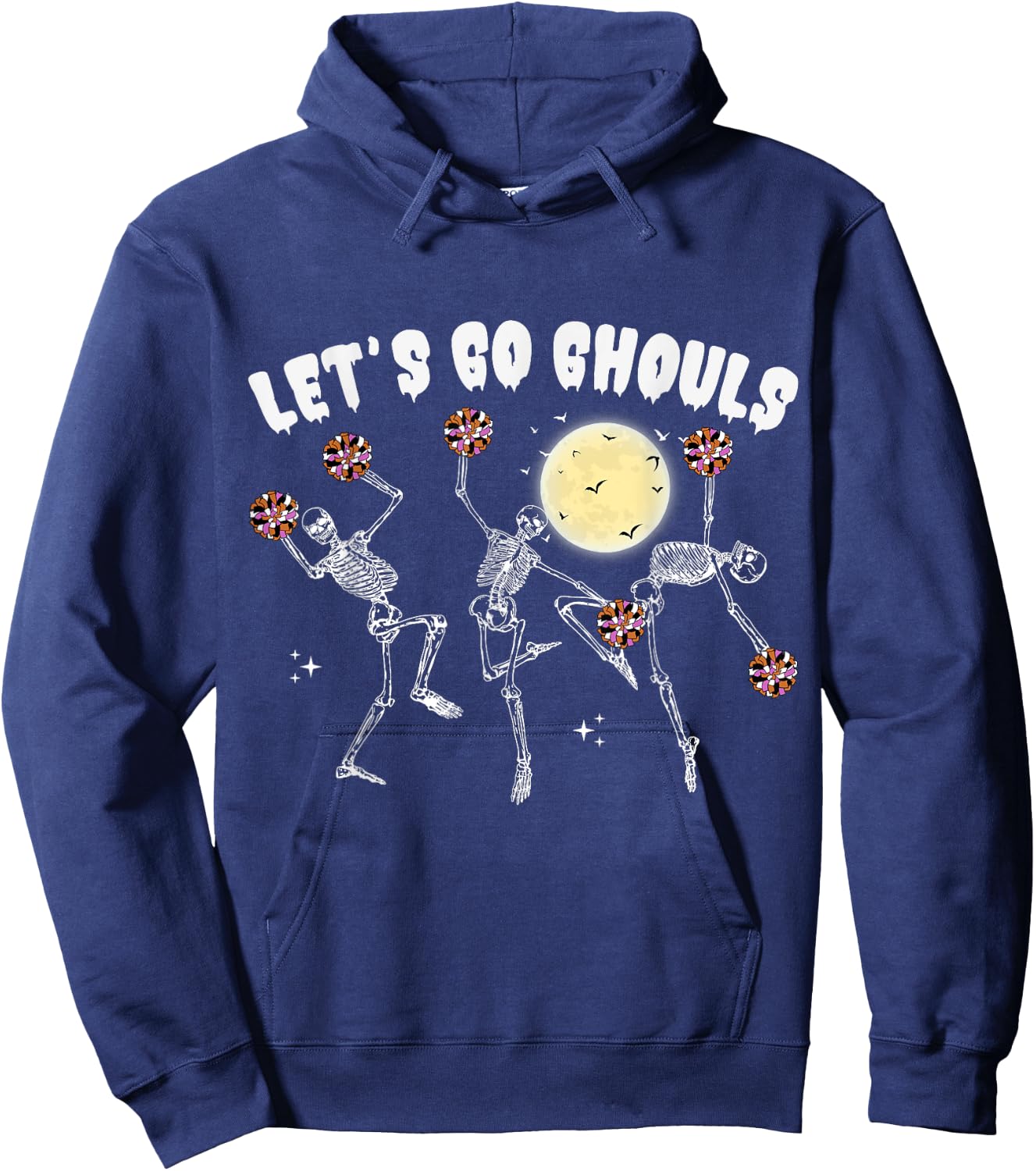 Lets Go Ghouls Cheerleader Halloween Skeleton Cheerleading Hoodie - Hoodie | Navy