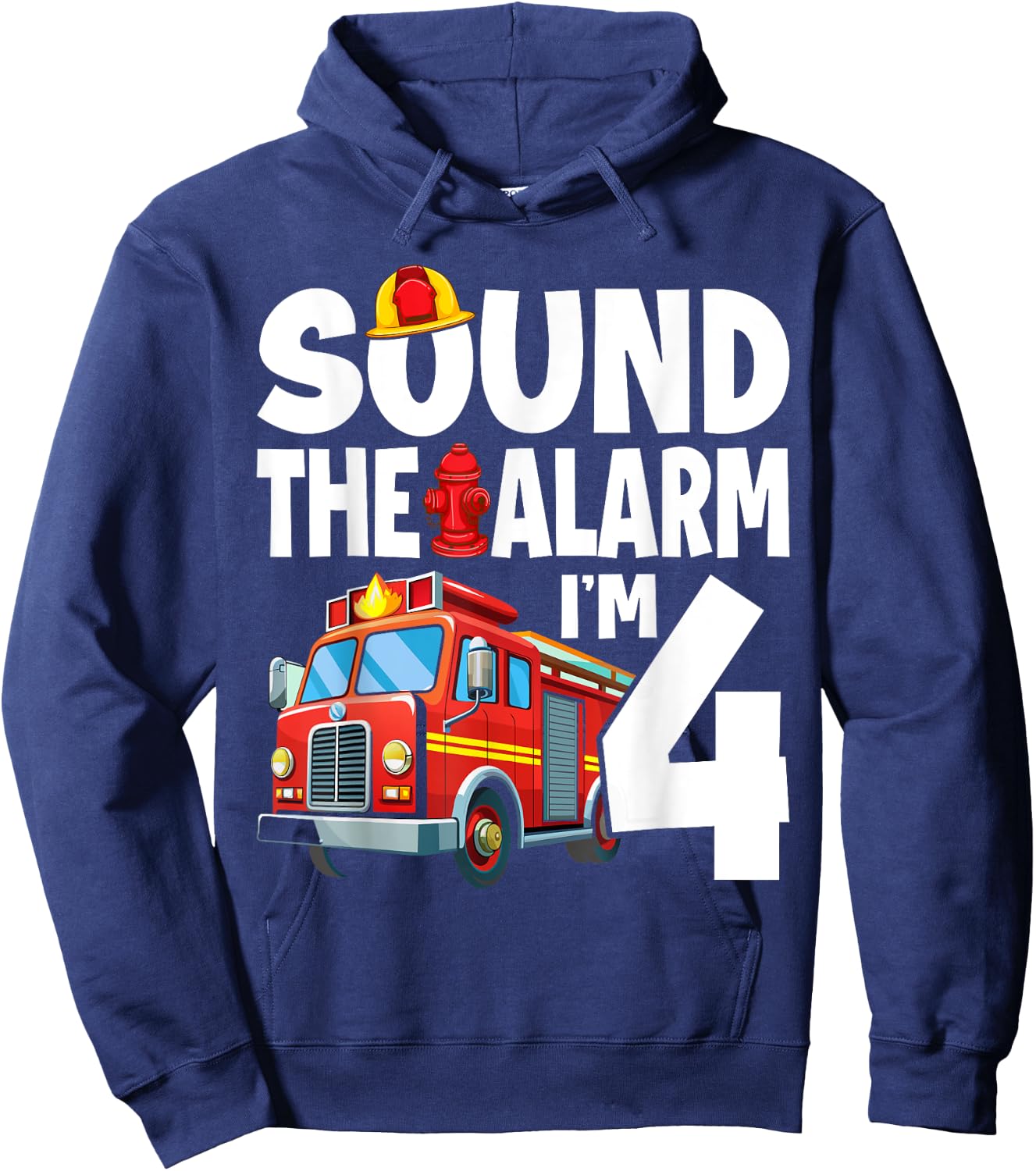 Fire Truck 4th Birthday Boy Firefighter 4 Year Old Hoodie - Hoodie | Navy