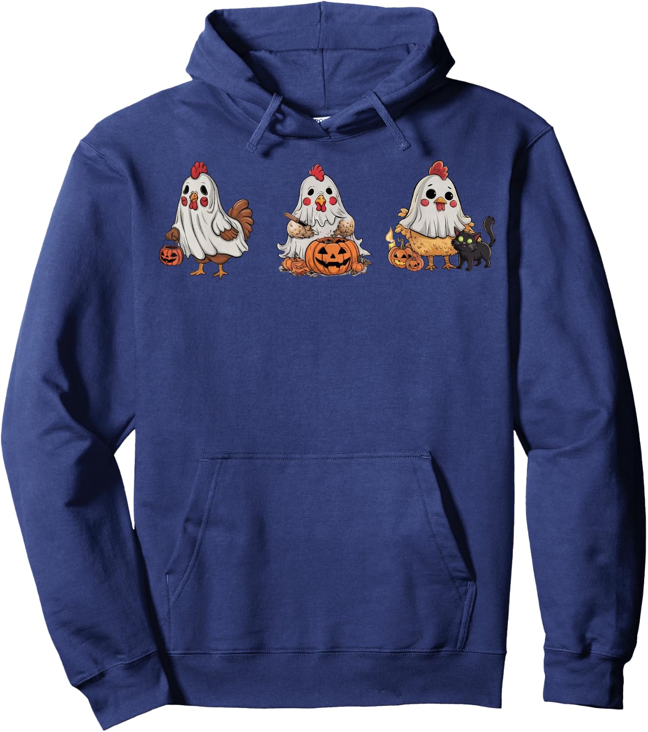 Chickens In Ghost Costume Pumpkin Black Cat Halloween Women Kids Hoodie - Hoodie | Navy