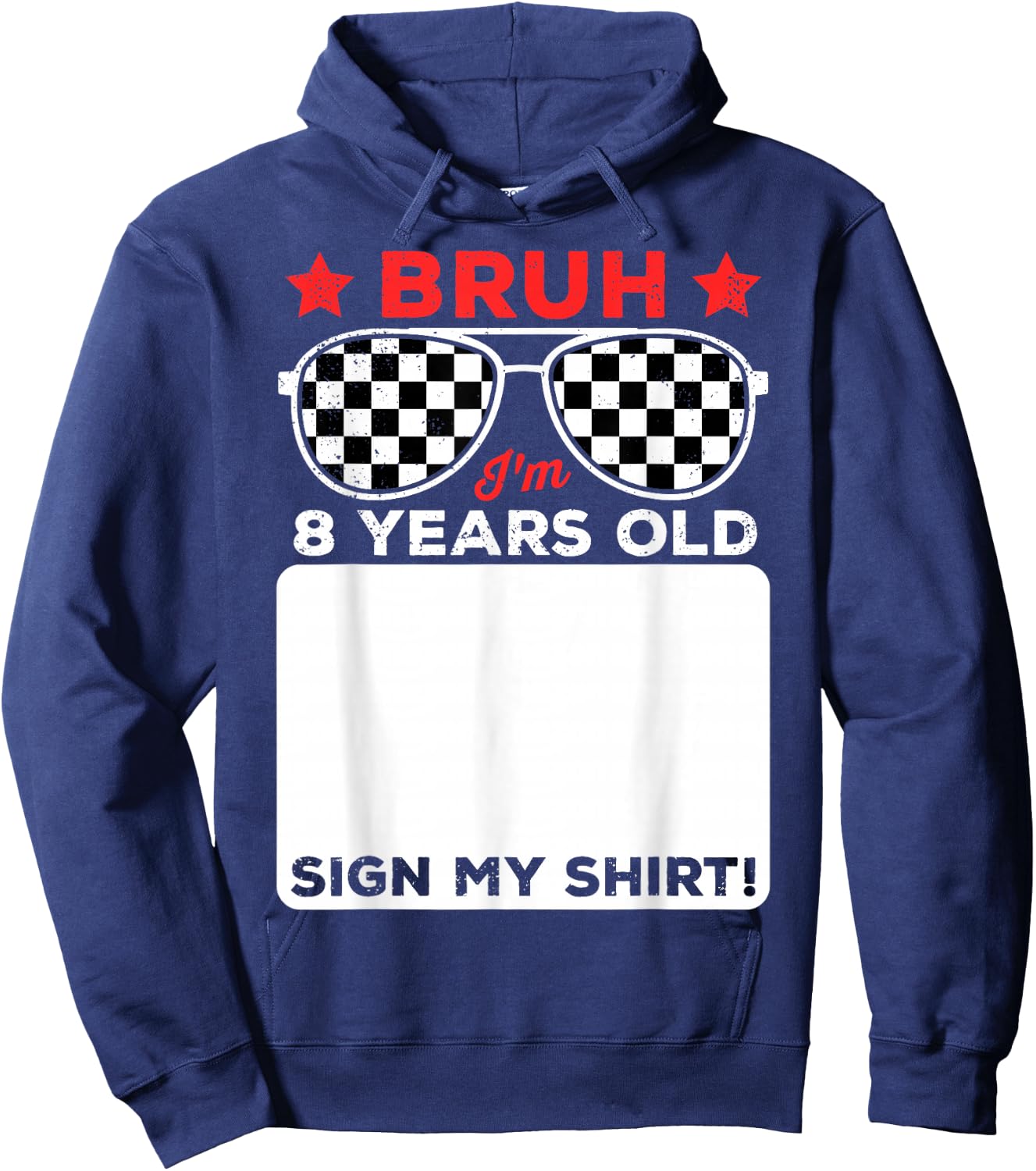 Bruh I'm 8 Checkered 8th Birthday 8 Year Old Race Car Boys Hoodie - Hoodie | Navy