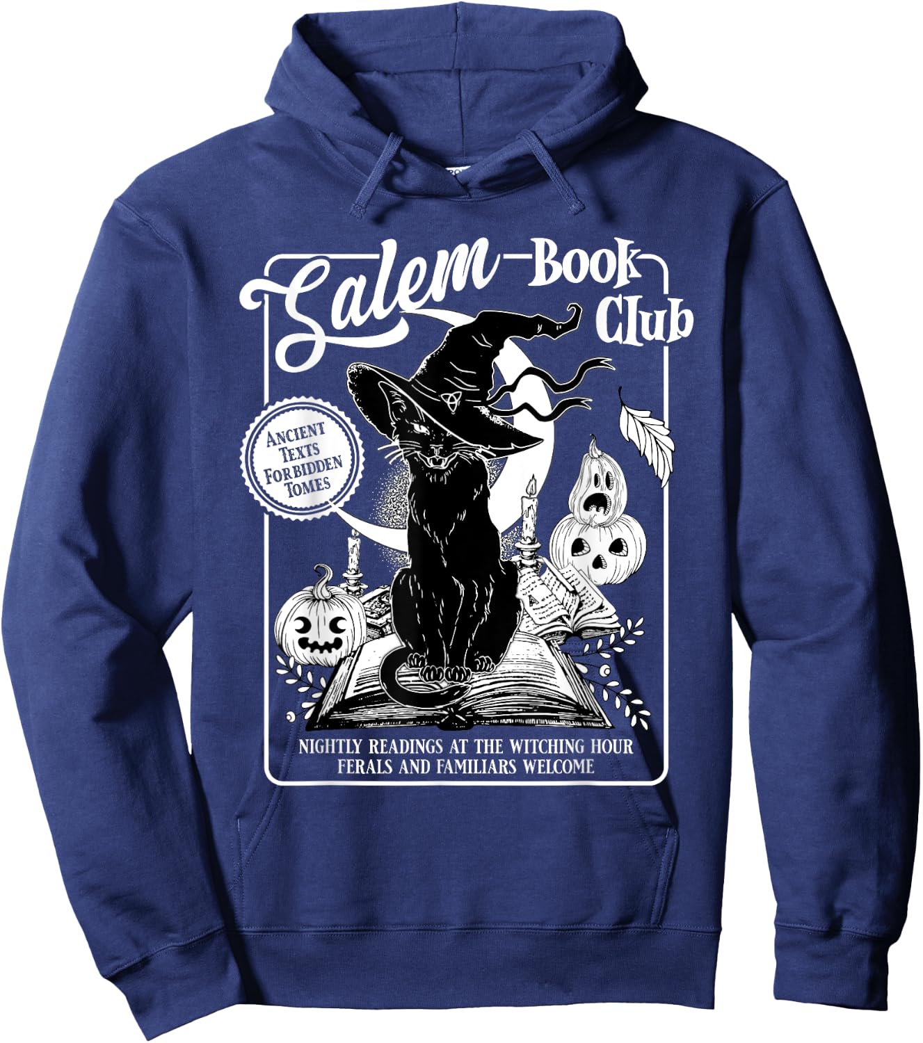 Salem Witch Book Club Bookish Retro Halloween Black Cat Men Women Kids Hoodie - Hoodie | Navy