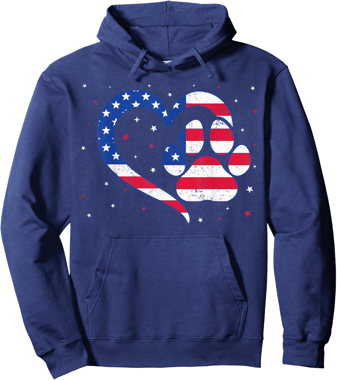 Cat & Dog Paw Heart American Flag Patriotic USA 4th Of July Hoodie - Hoodie | Navy